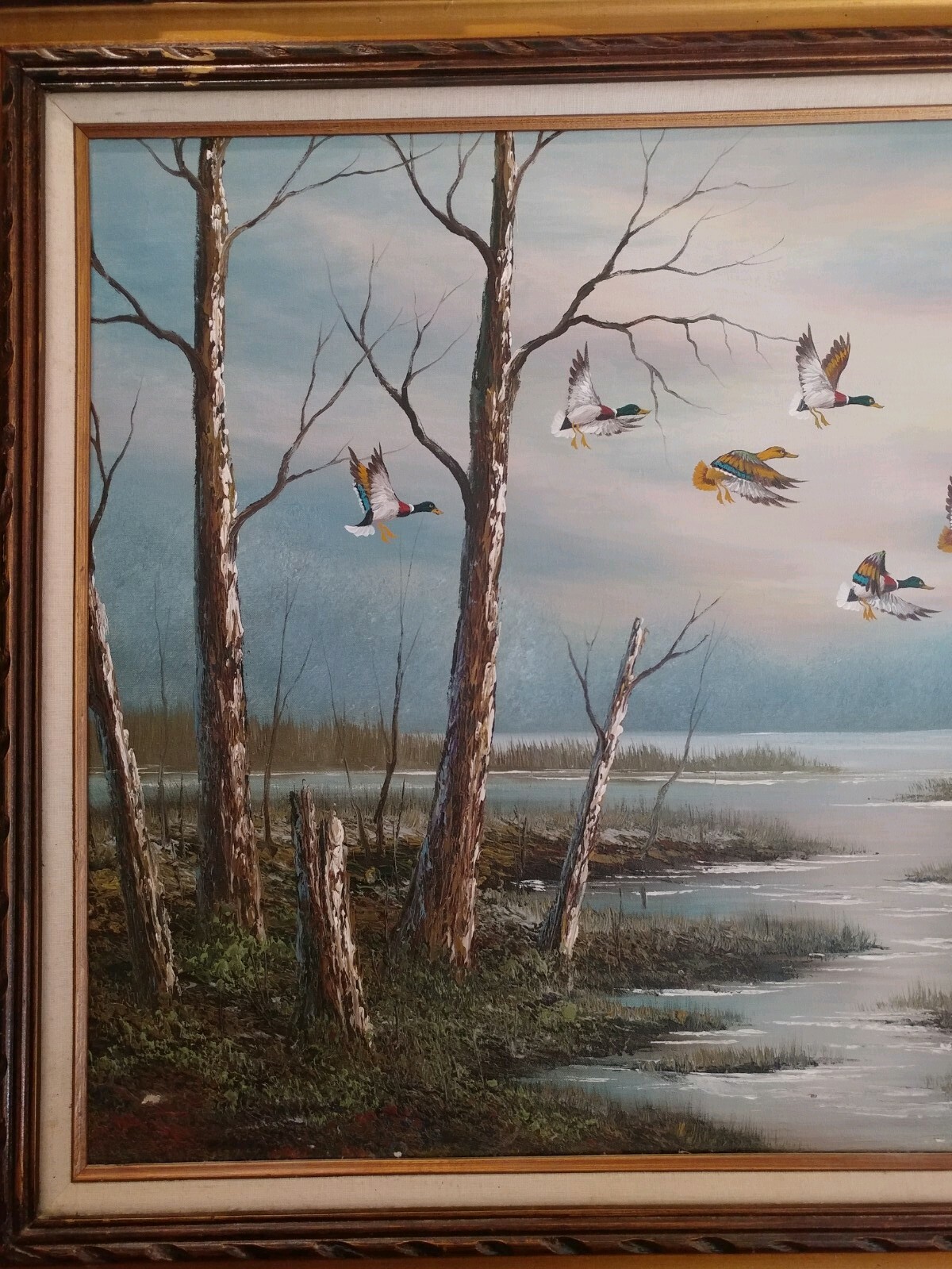 Framed P. CITRIN Artist Signed Ducks Flying at Lake Original Oil Painting