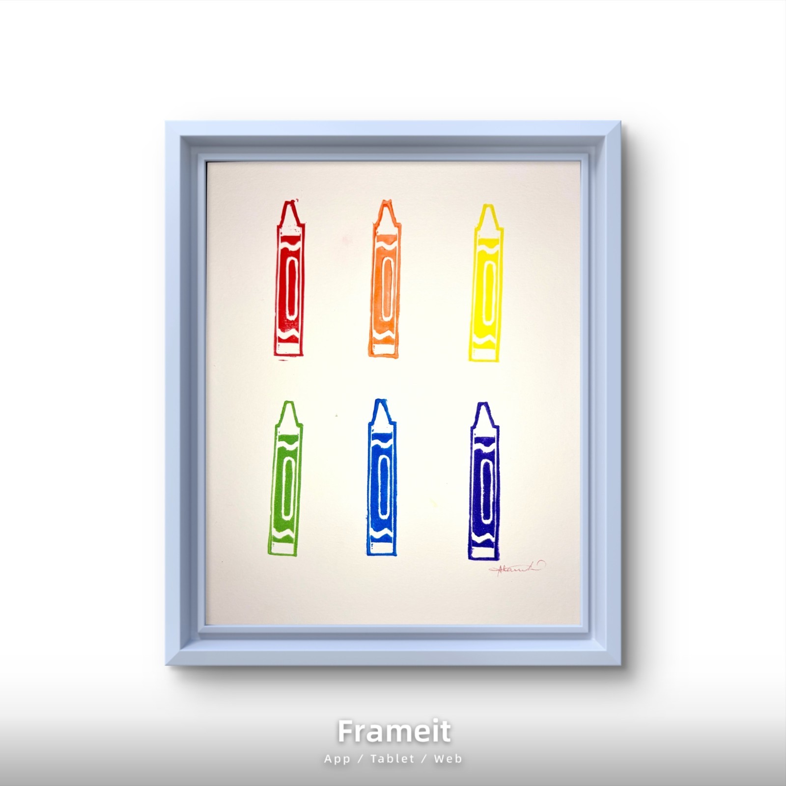 Original Color Wheel Crayons Linocut Print By Alannah Dyer- 8×10 in. Hand Print