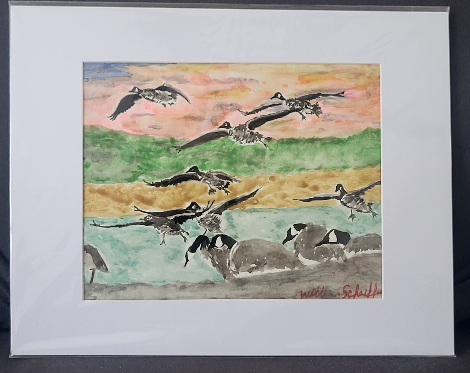 William Schaeffer Original Watercolor Birds Painting Signed Matted 11×14