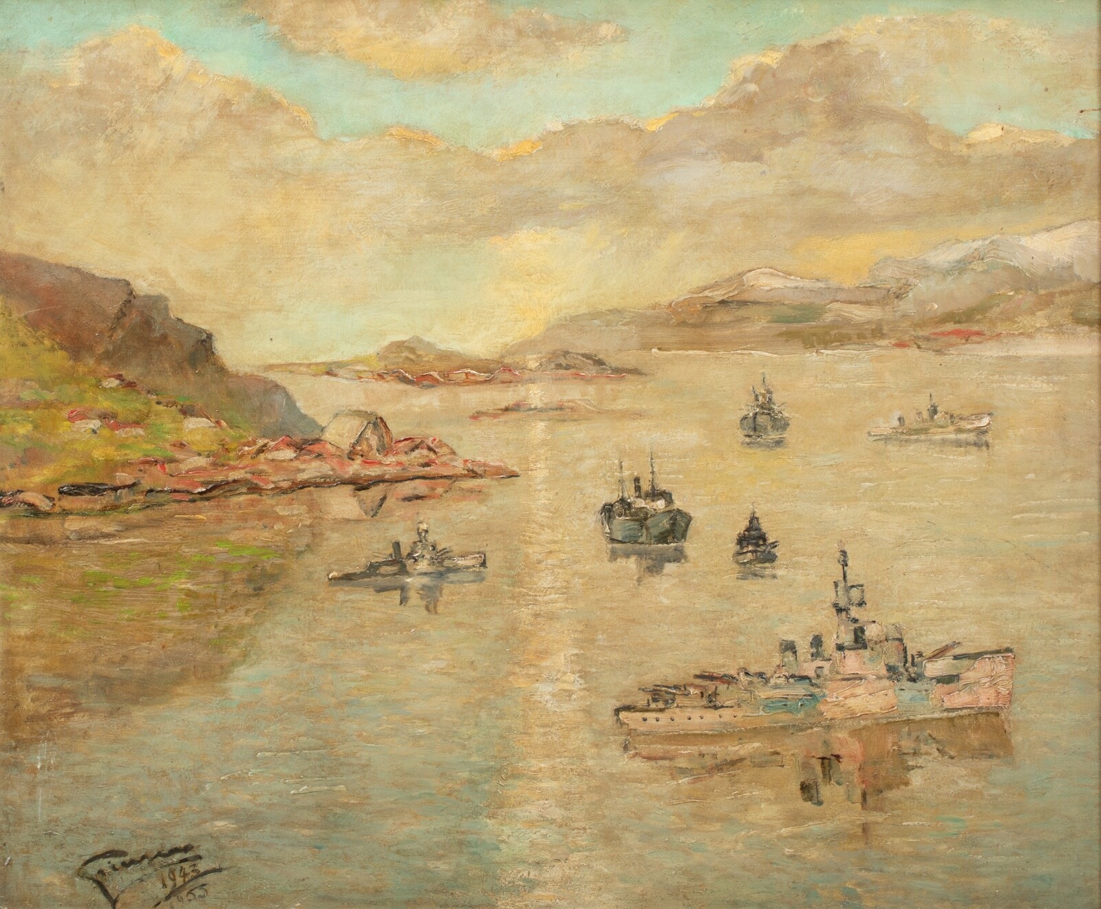 1943 WWII British Royal Navy At Hvalfjörður Iceland by Stanley Grimm (1891-1966)