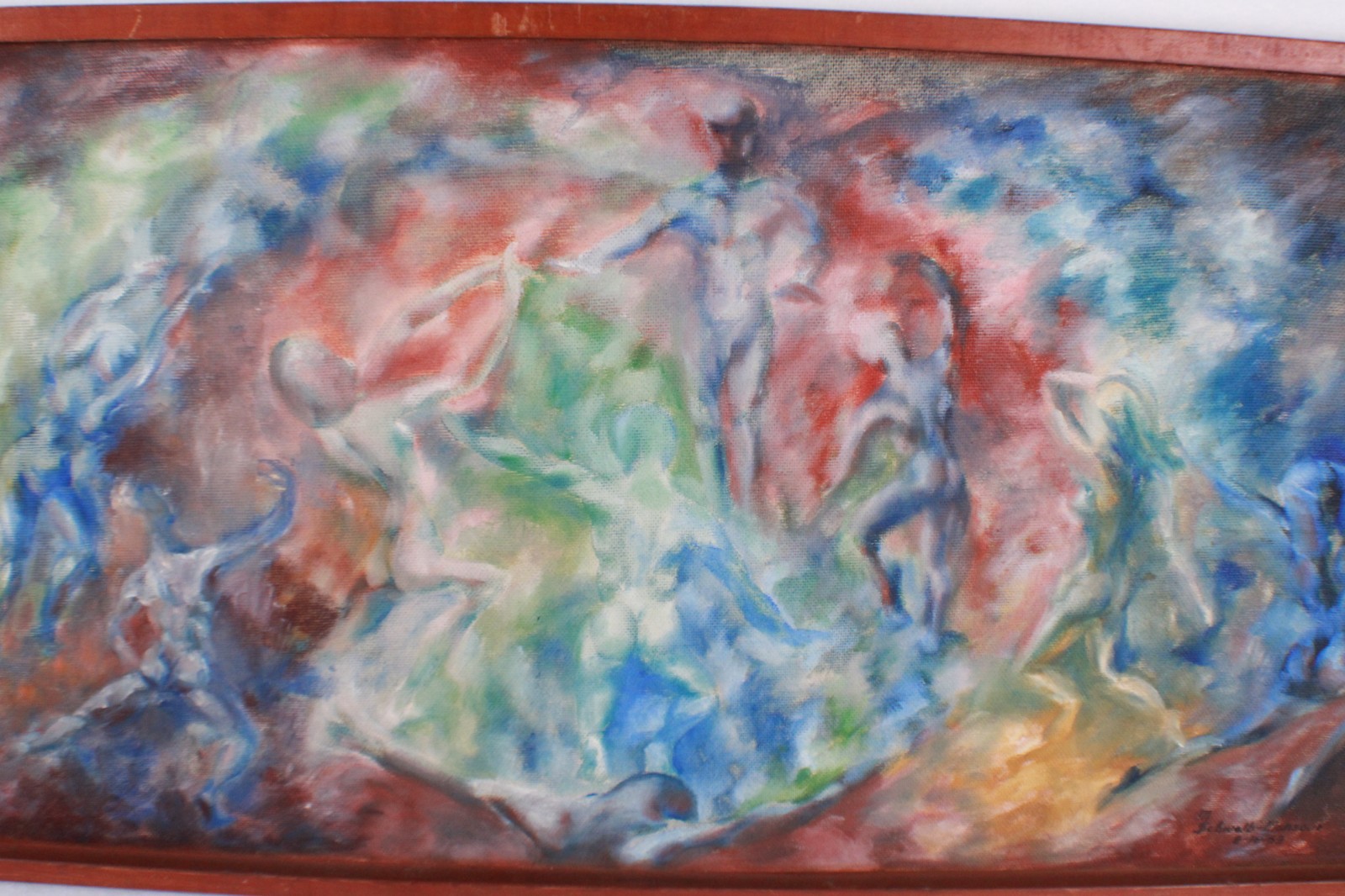 Abstract Figures Mid Century Oil Painting On Board Signed M Schwalb-Mansour 1963