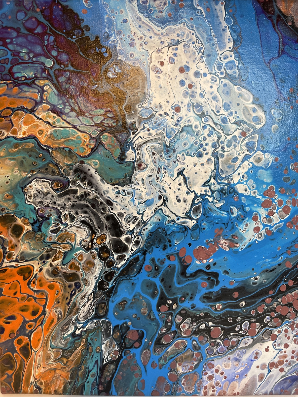 Paint Pouring Abstract Canvas Art “Watering Fall” 11 X 14 One Of A Kind