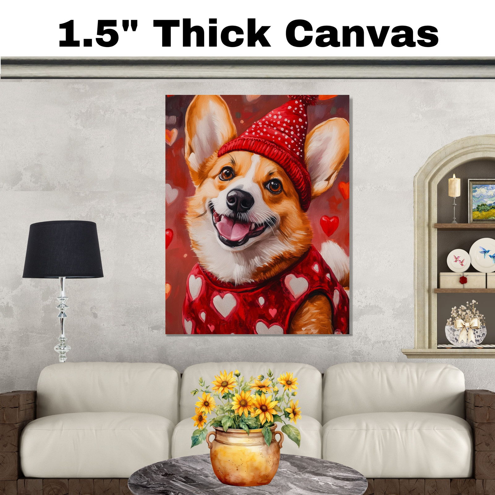 Sweetheart Charm: Welsh Corgi on Flat Rolled, Framed or Wrapped Canvas