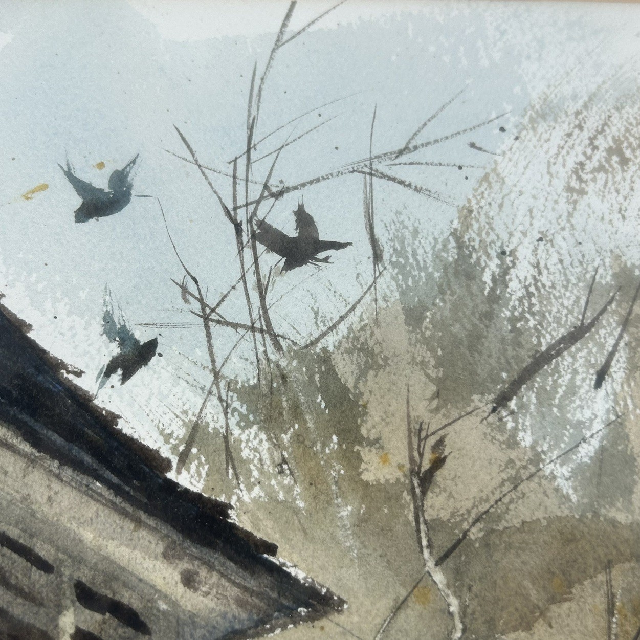 Robert W. Daley signed original framed watercolor steeple birds trees