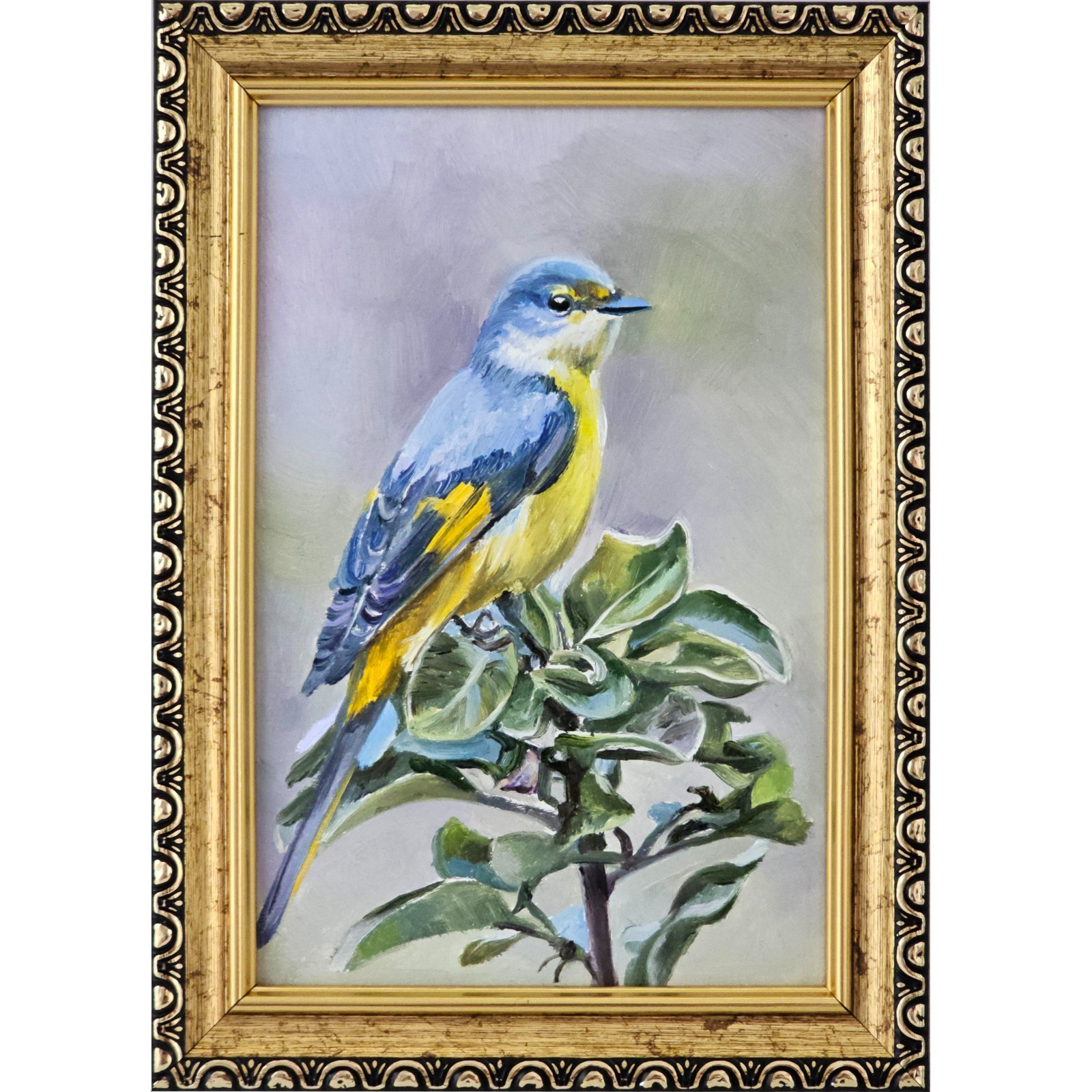 Original Oil Painting Titmouse Bird Framed 4×6 Small Nature Wildlife Art