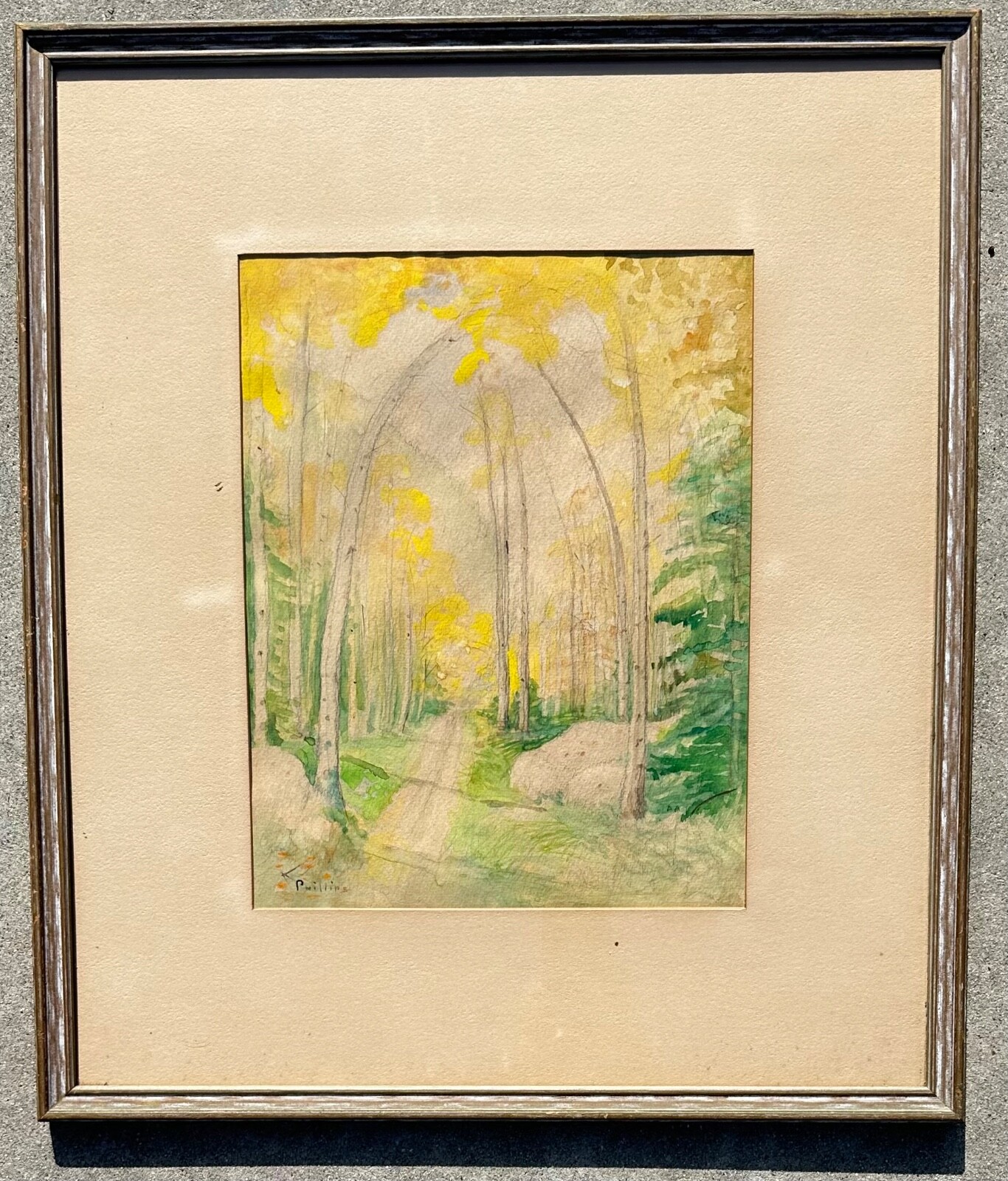 Bert G. Phillips (1868–1956) Watercolor Aspen Forest Path Scene Painting