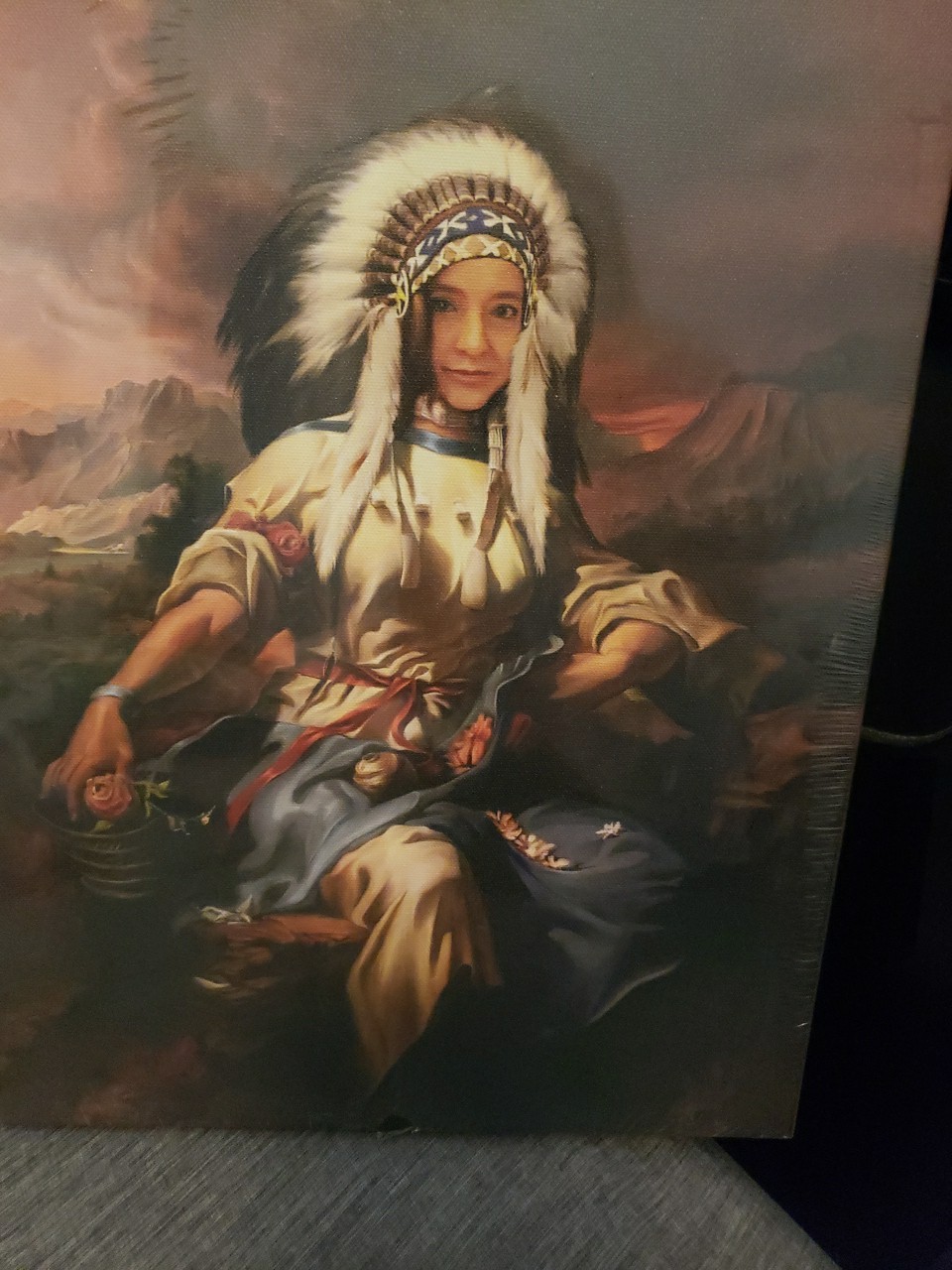 Native American Girl Print On Canvas In Original Plastic 12×16