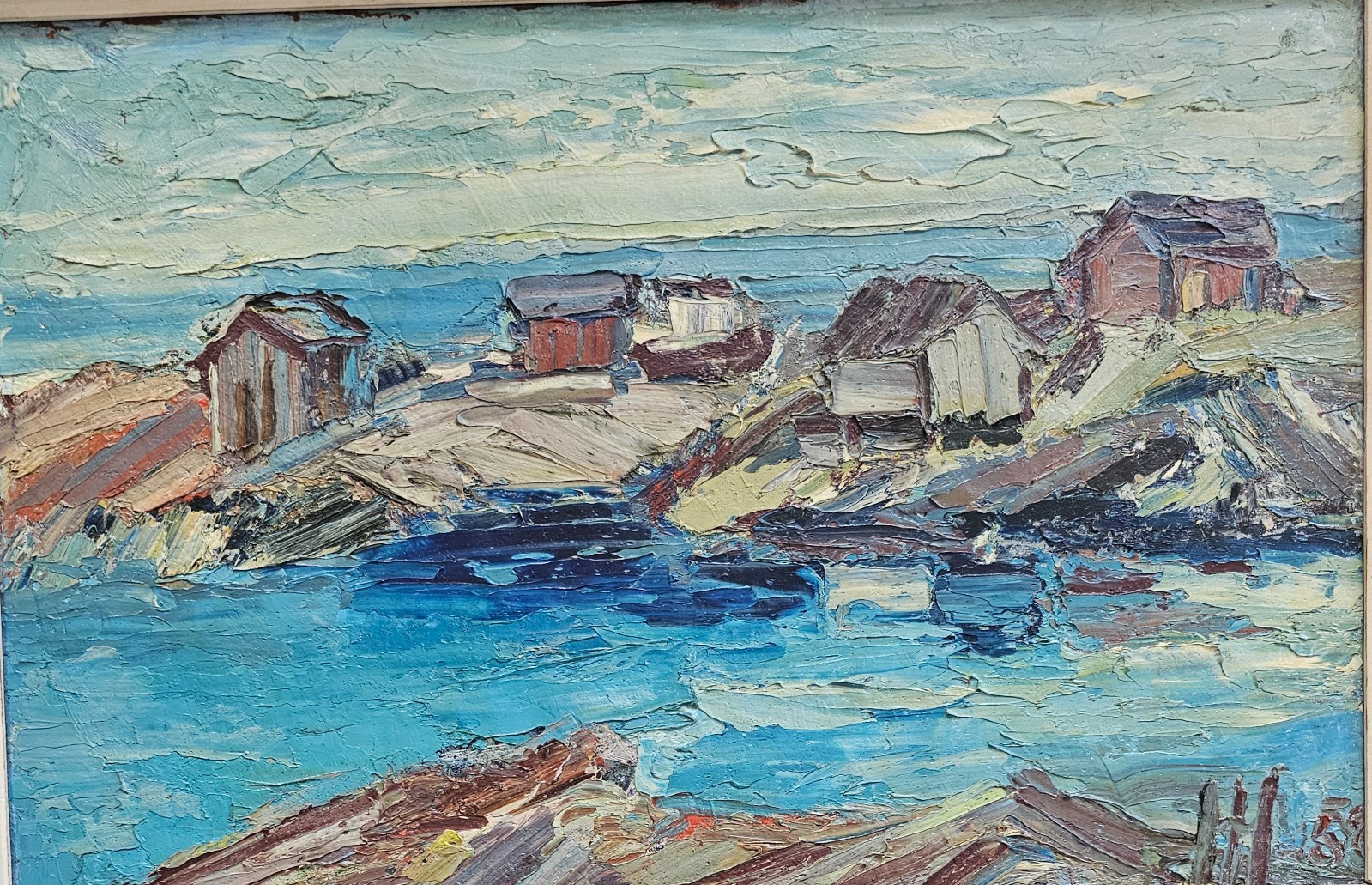 ORIGINAL MID CENTURY SCANDINAVIAN COASTAL OIL PAINTING NORDIC SEASCAP SIGNED -5?