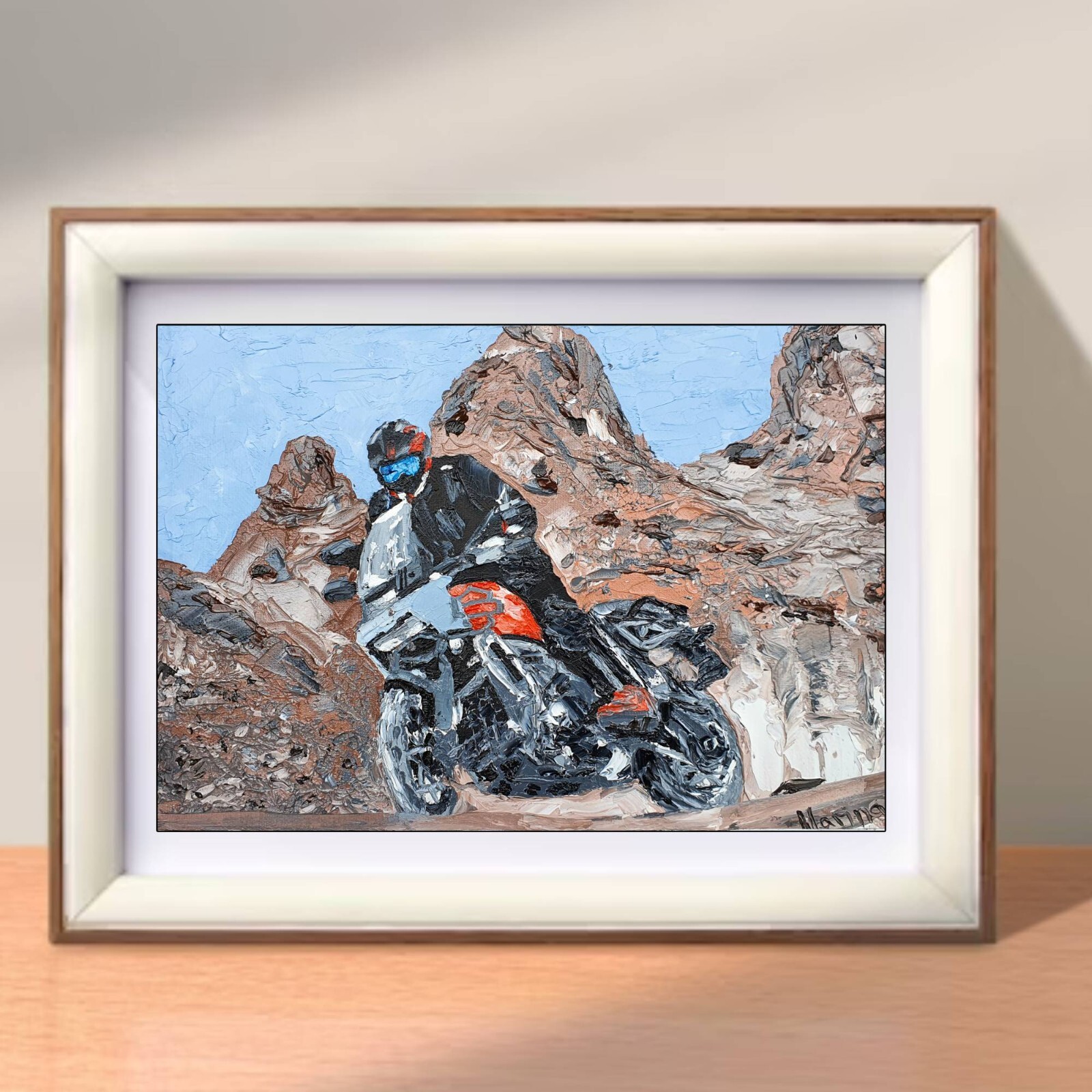 Mountain Road Painting Adventure Motorcycle Rider Original Art Extreme Sport