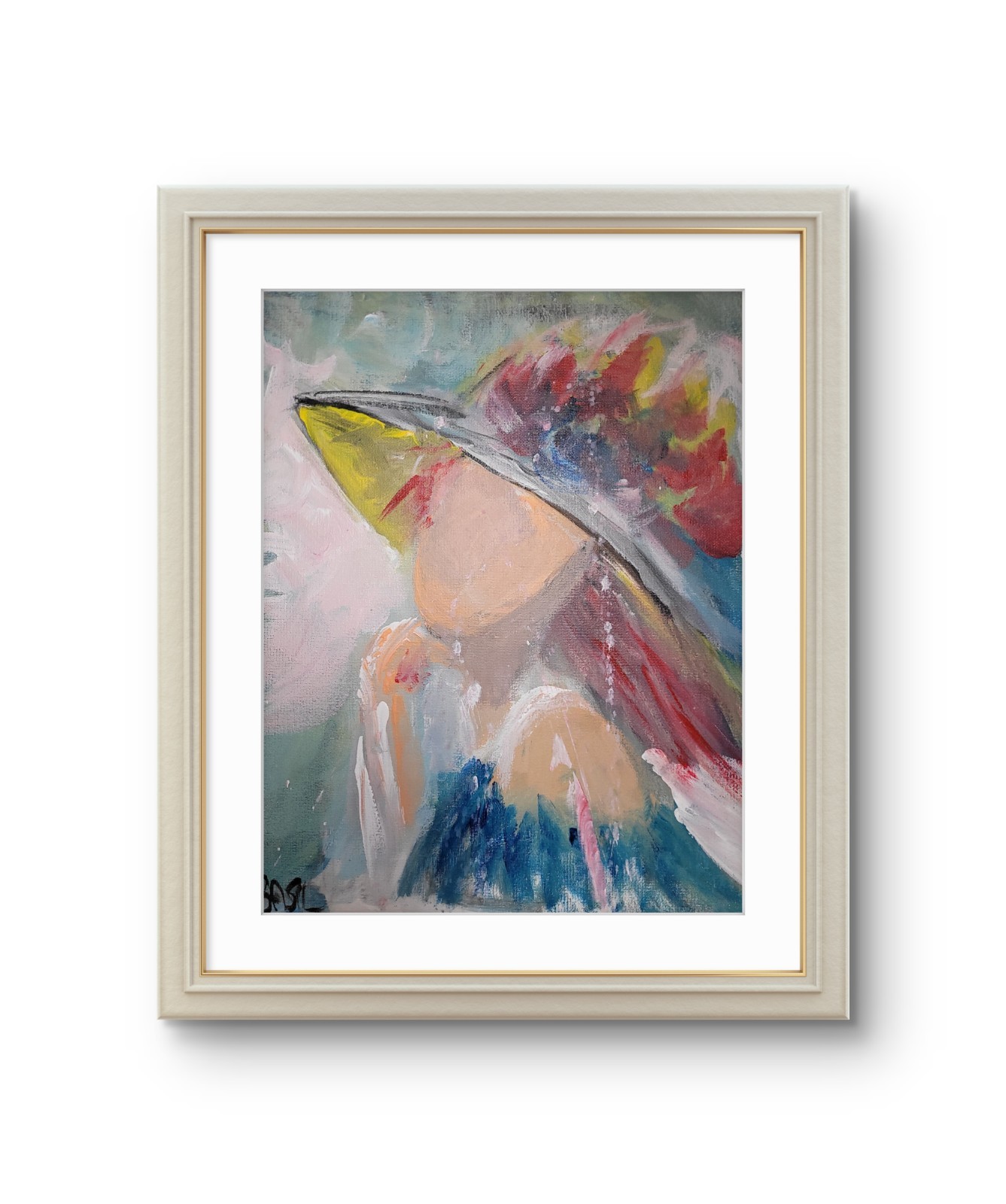 Woman In Floral Bonnet Unique Abstract Expressionism Wall Art Canvas 11×14