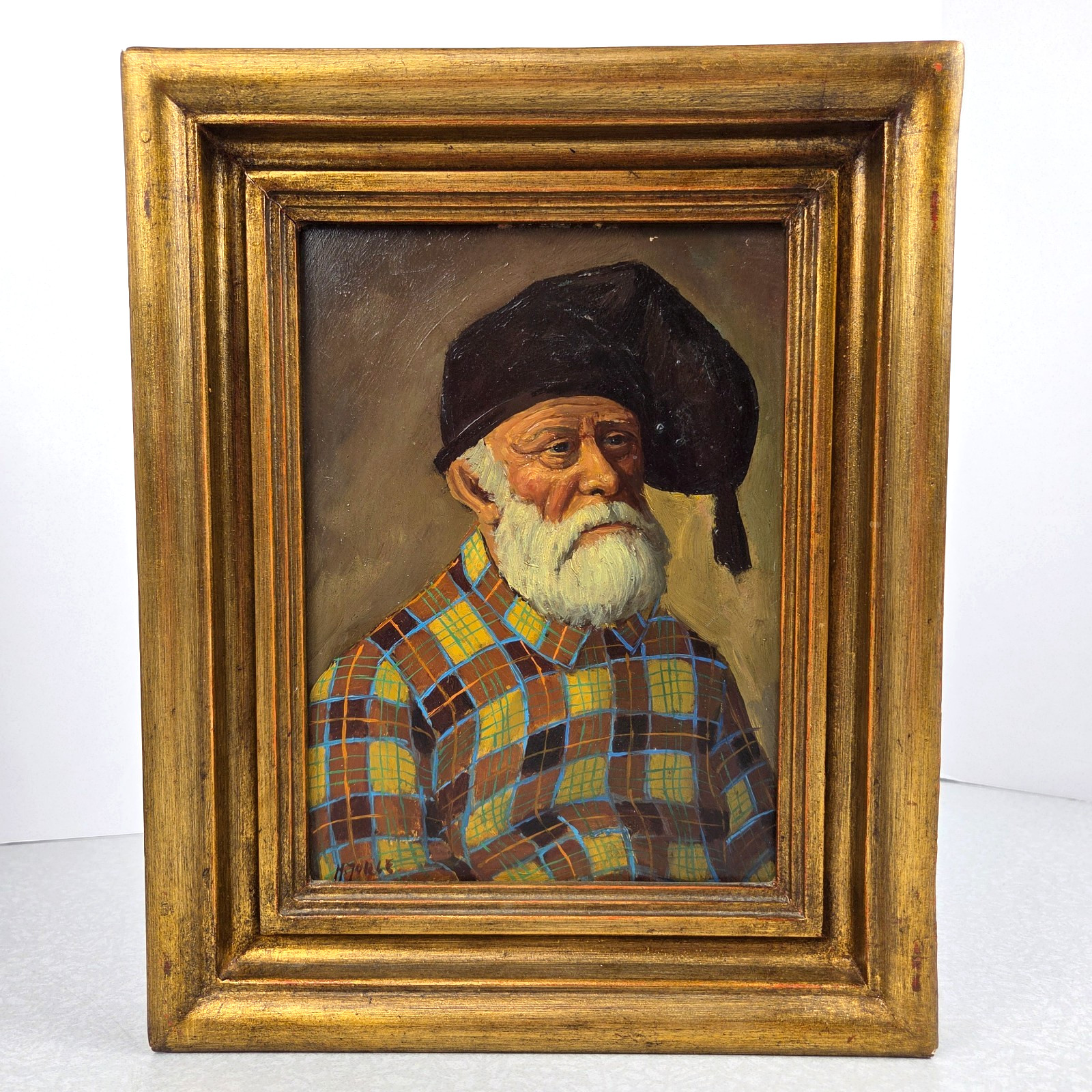 Portuguese Fisherman Portrait Oil on Copper 1974 Portugal Signed Framed 11×8.75″