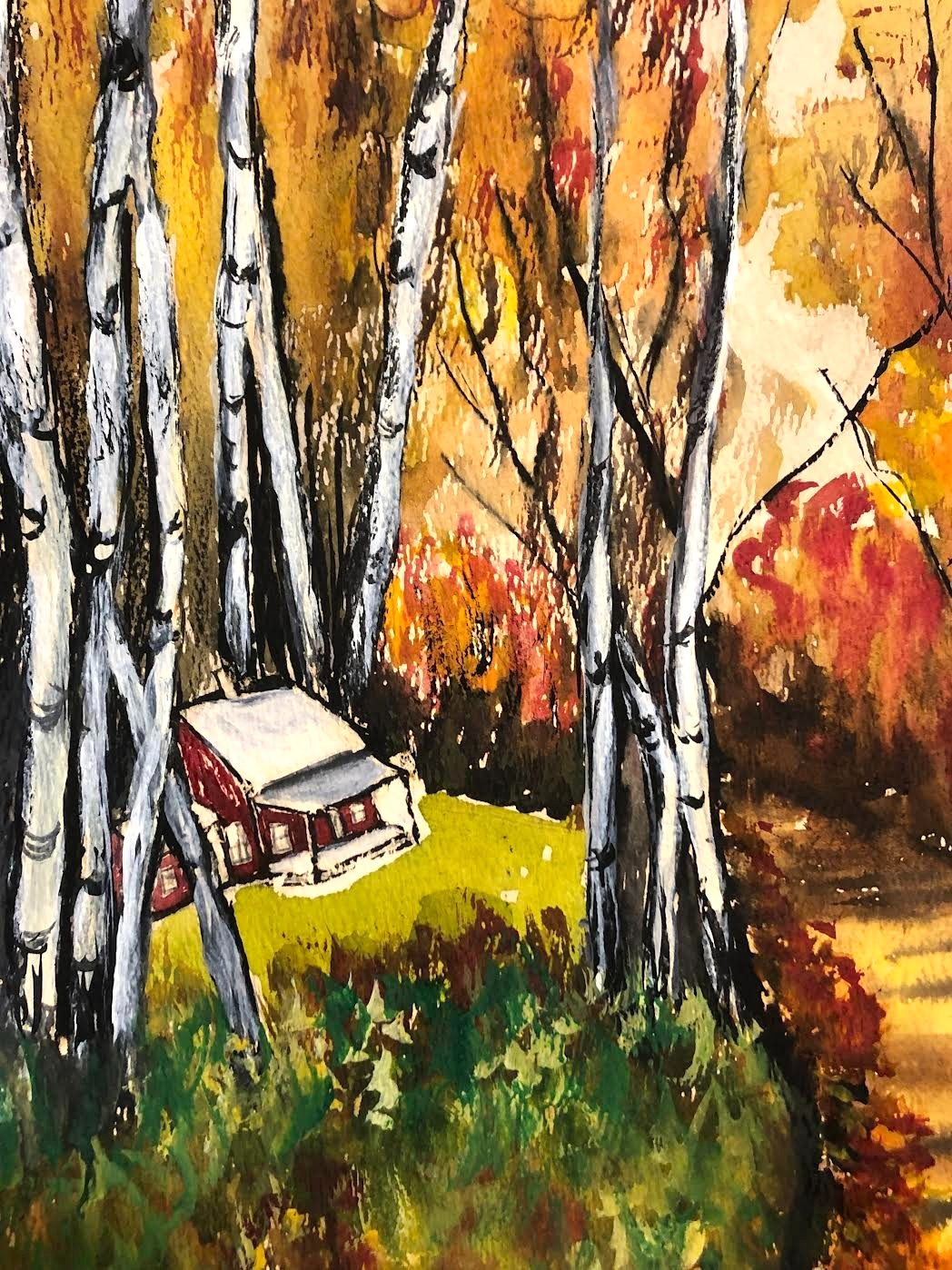 Cabin in the Woods by M Endre Watercolor 16.5″ by 11.5″ Vintage