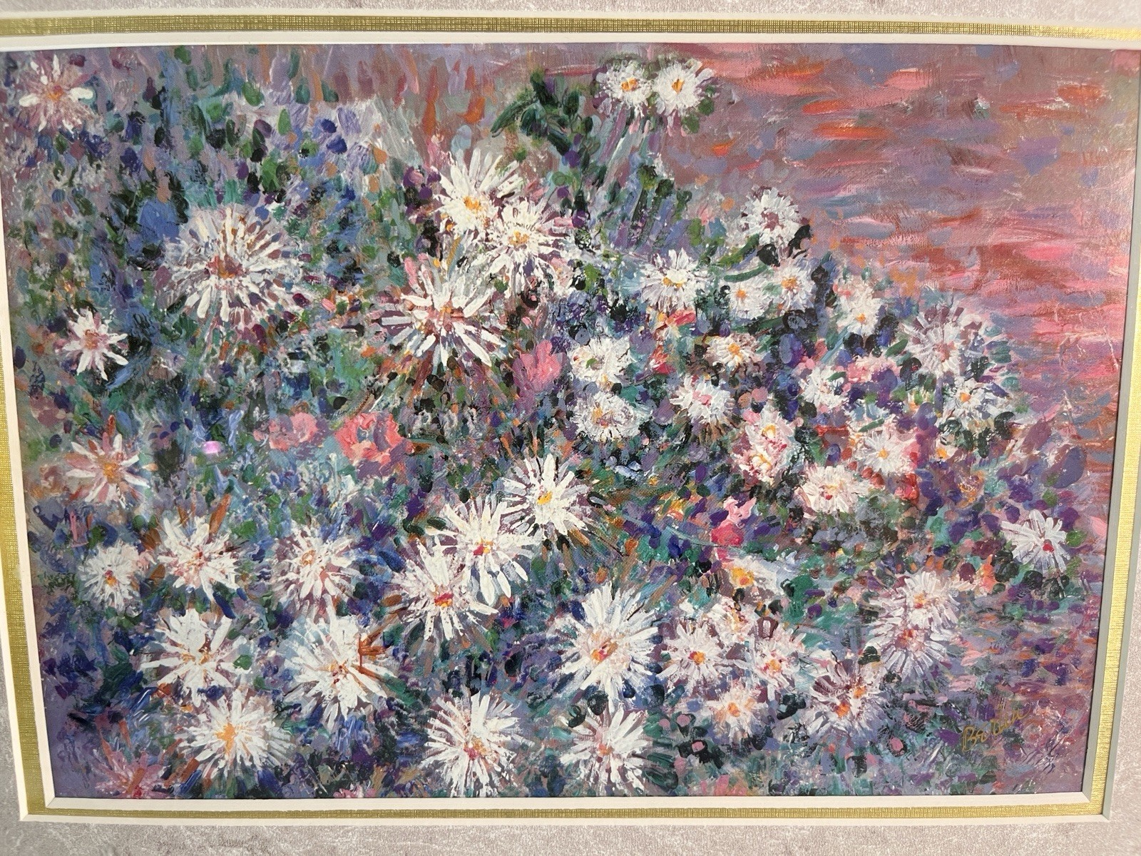 Framed Matted Signed by Artist Print Floral Painting Colorful Flowers