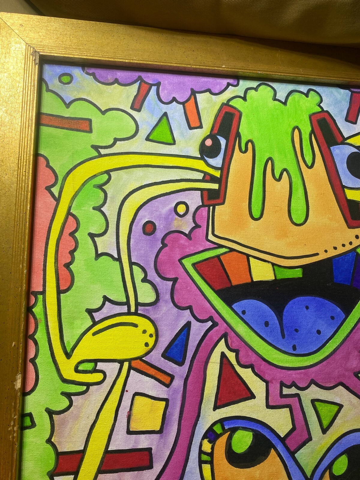 Large Ty 2013 «Multi-Color Abstract Scene» Oil Painting – Signed And Framed
