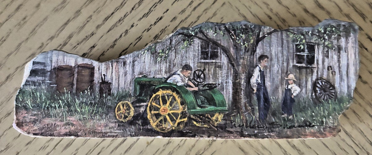 Hand Painted and Signed by Phyllis Shanks Farm on Limestone Rock