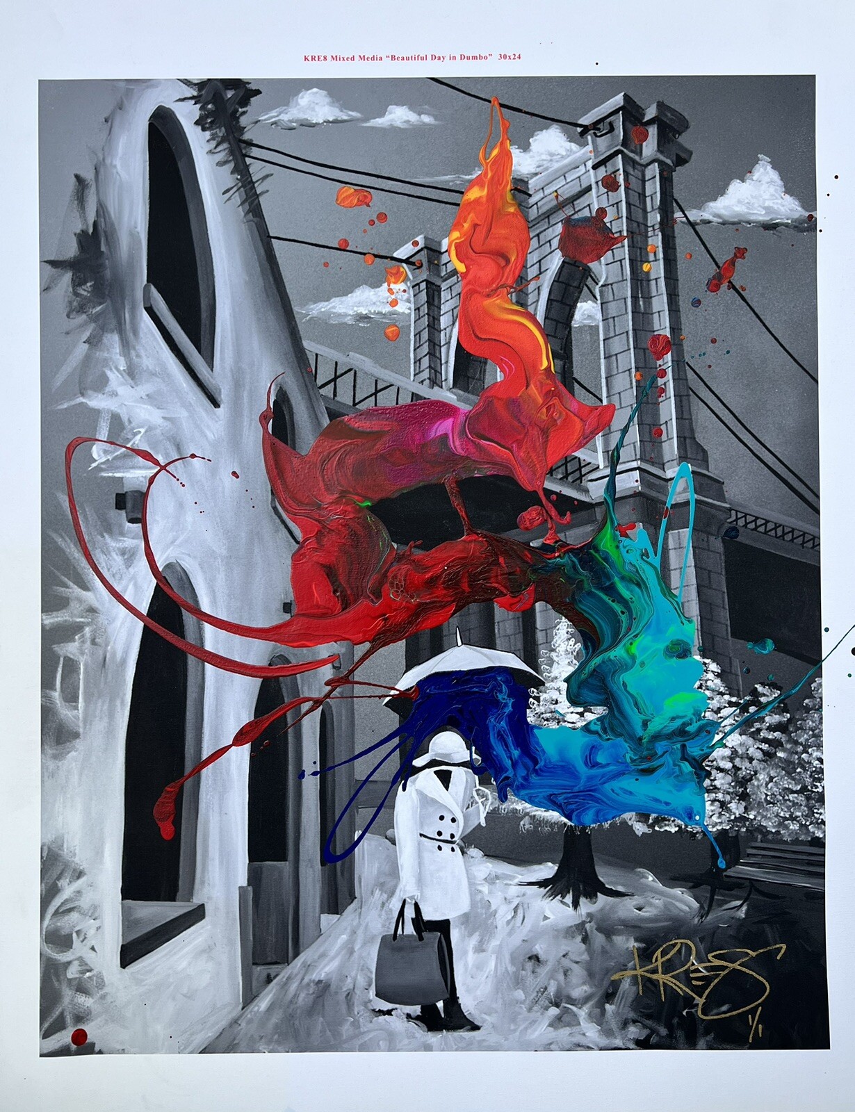 A Beautiful Day At Dumbo Authentic Mixed Media On Canvas Painting By Kre8