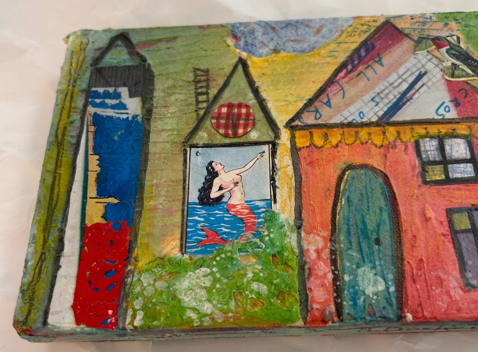 Mexican Mermaid painting by S. Dos Reis Collage Oil On Canvas 7″ x 5″