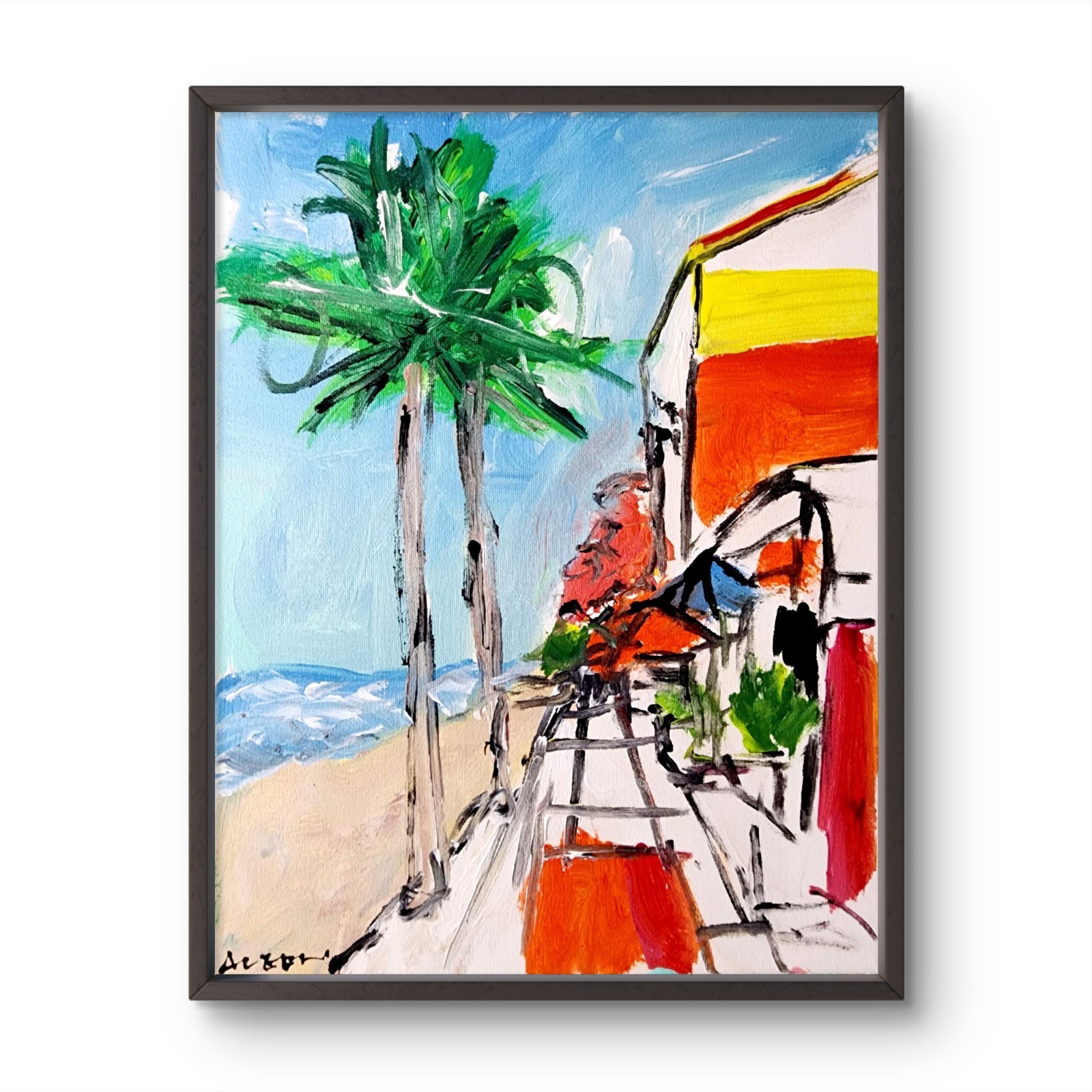 Aleph Original Tropical Seascape 14×11 Abstract Expressionist Painting Canvas