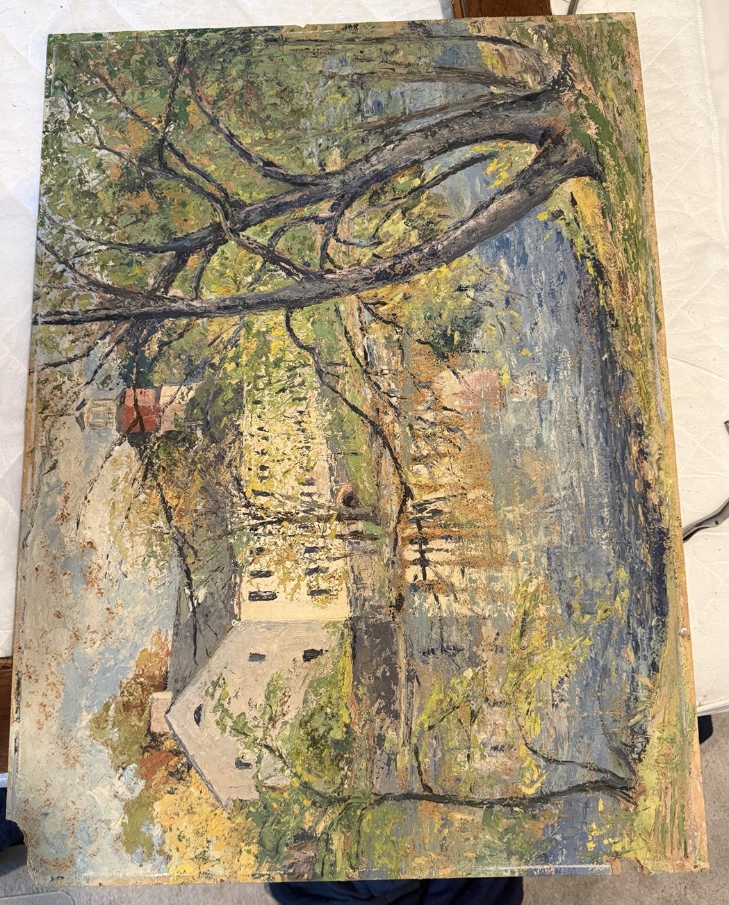 Vintage Impressionist Oil Painting Historic Northeast Water Mill Signed Framed