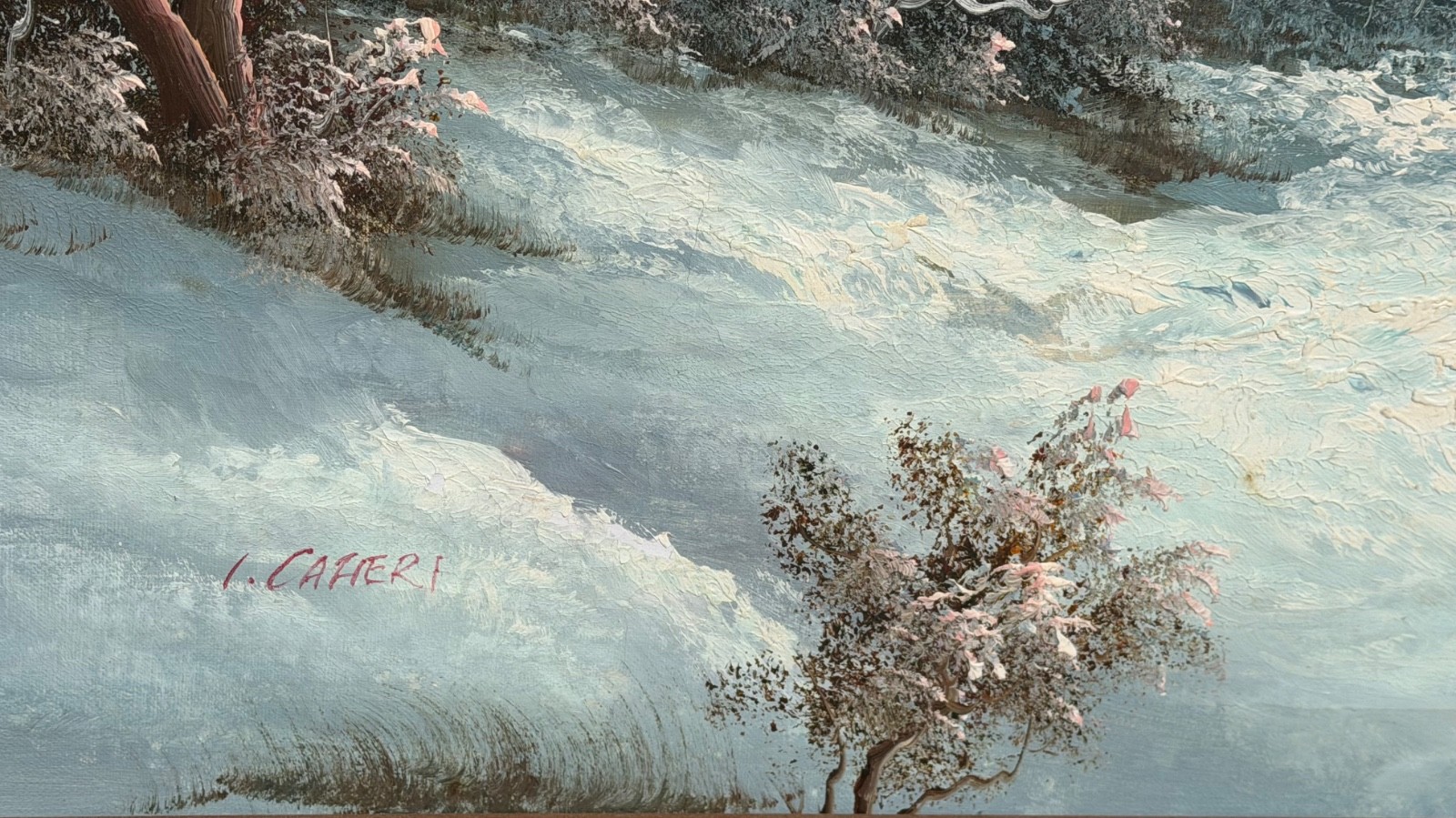 Irene Cafieri vintage original one of a kind 36″ x 24″ Winter Landscape