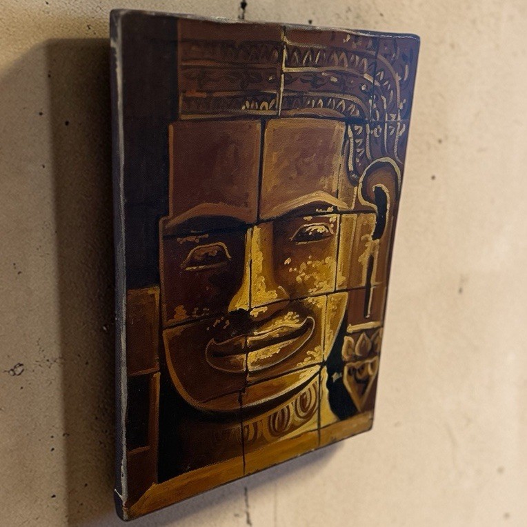 Original SIGNED Bayon Buddhist Temple Cambodia Painting on Cloth