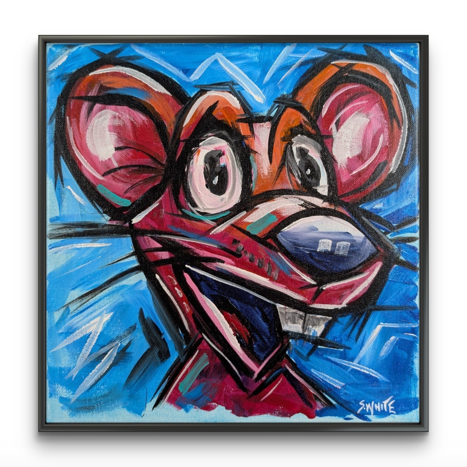 Modern Mouse Abstract Expressionist Cartoon Style Painting 12×12 Canvas SWhite