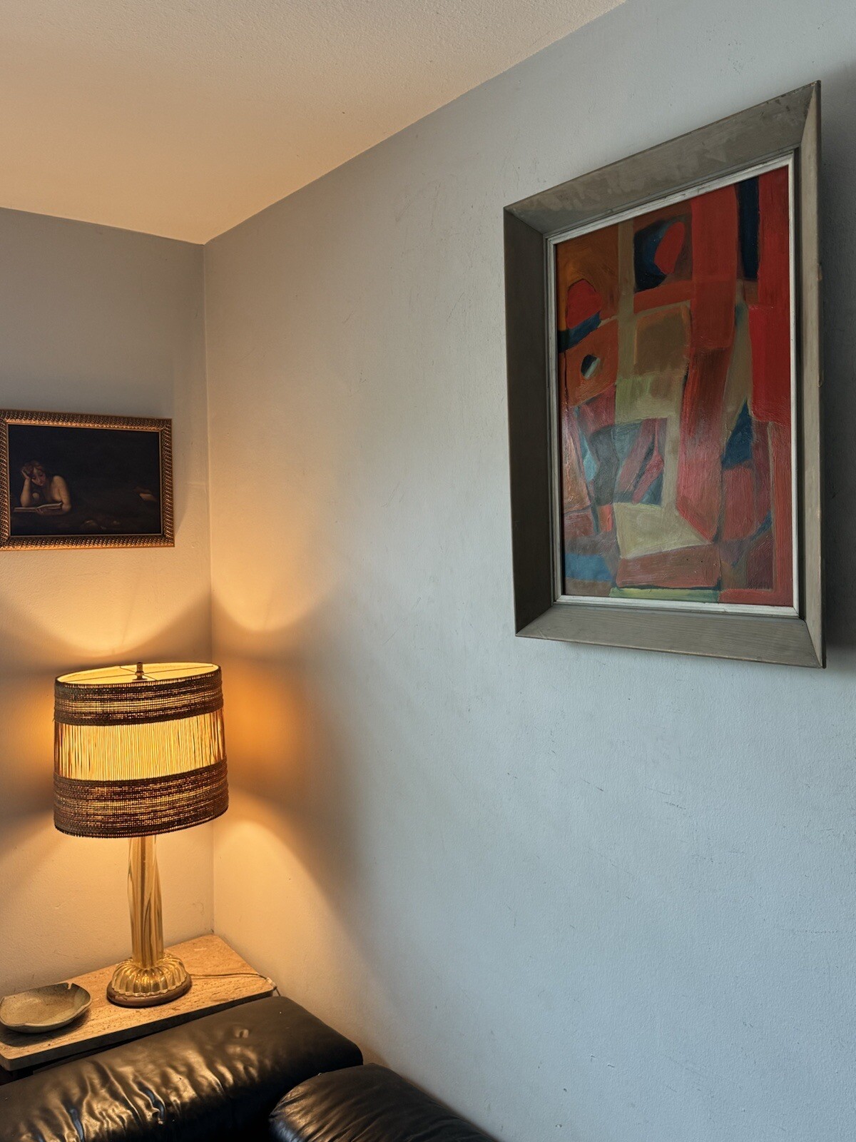 PATRICK RYAN VINTAGE MODERN ABSTRACT CUBIST HARD EDGE OIL PAINTING OLD 1950s