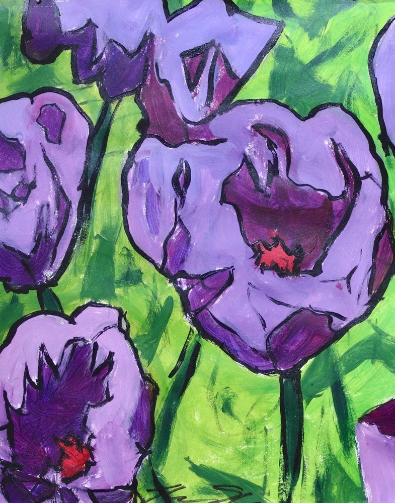 ShawNshawN Tulips Original Painting on Paper 11×14 Flowers Garden Art