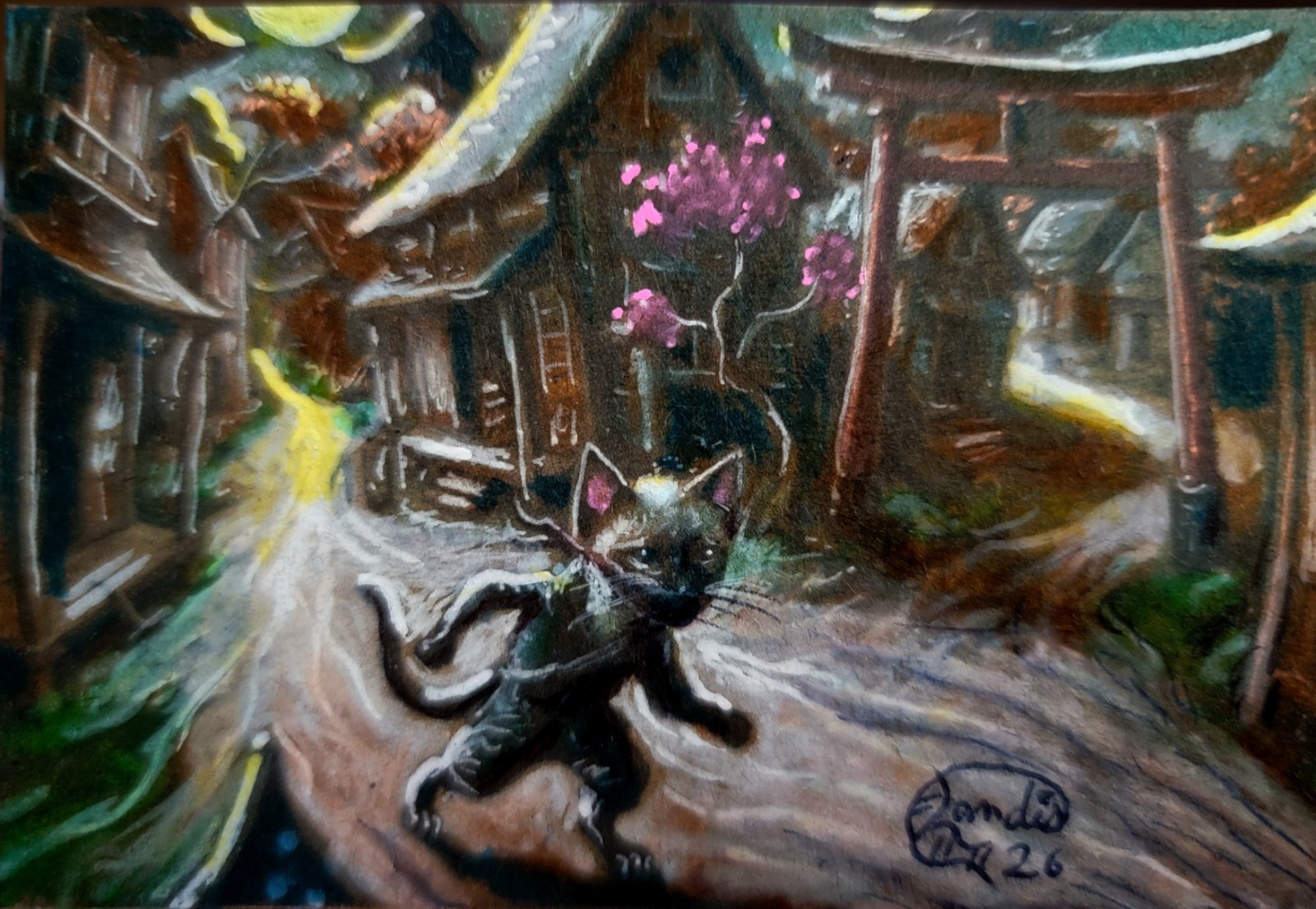 Jacob Landis HANDMADE ORIGINAL Whimsy ACEO Cute Kitten And Fan «A Cool Rest»