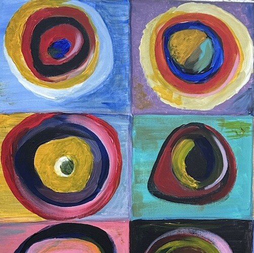 Abstract Circle Painting Kandinsky Style Colorful Squares Original Wall Art