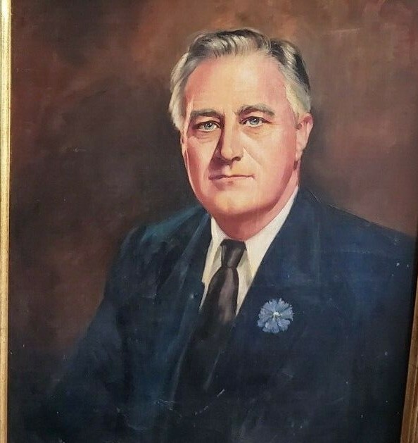 Portrait President Franklin Roosevelt Oil on Canvas Signed Seth Hoffman