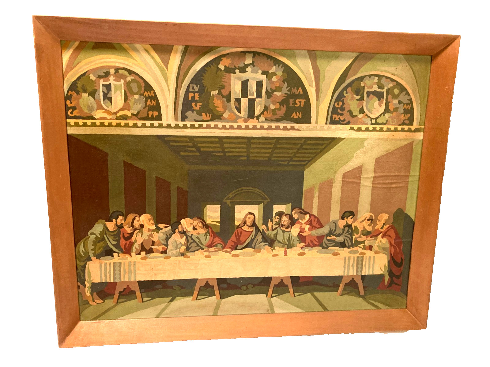 Vintage Paint by Number PBN Religious Jesus Last Supper Framed No Glass 21″x17″