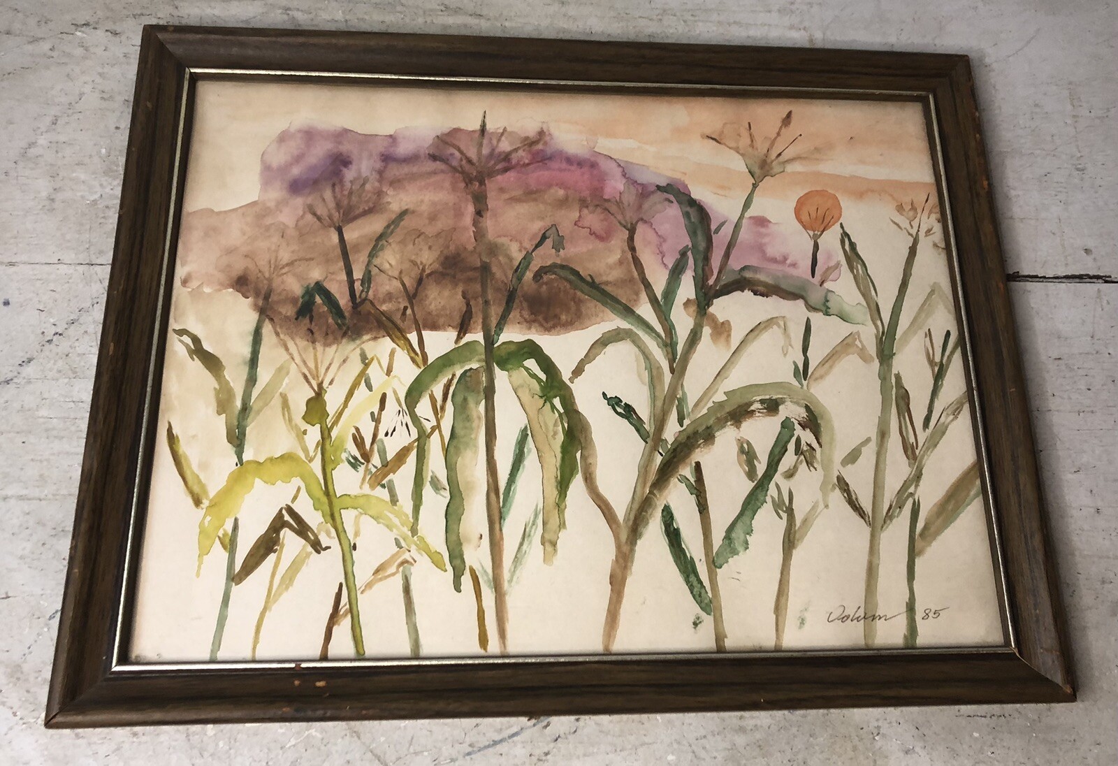 Original Vintage 1985 Watercolor Painting Floral Flowers Signed Framed 13.5×17.5