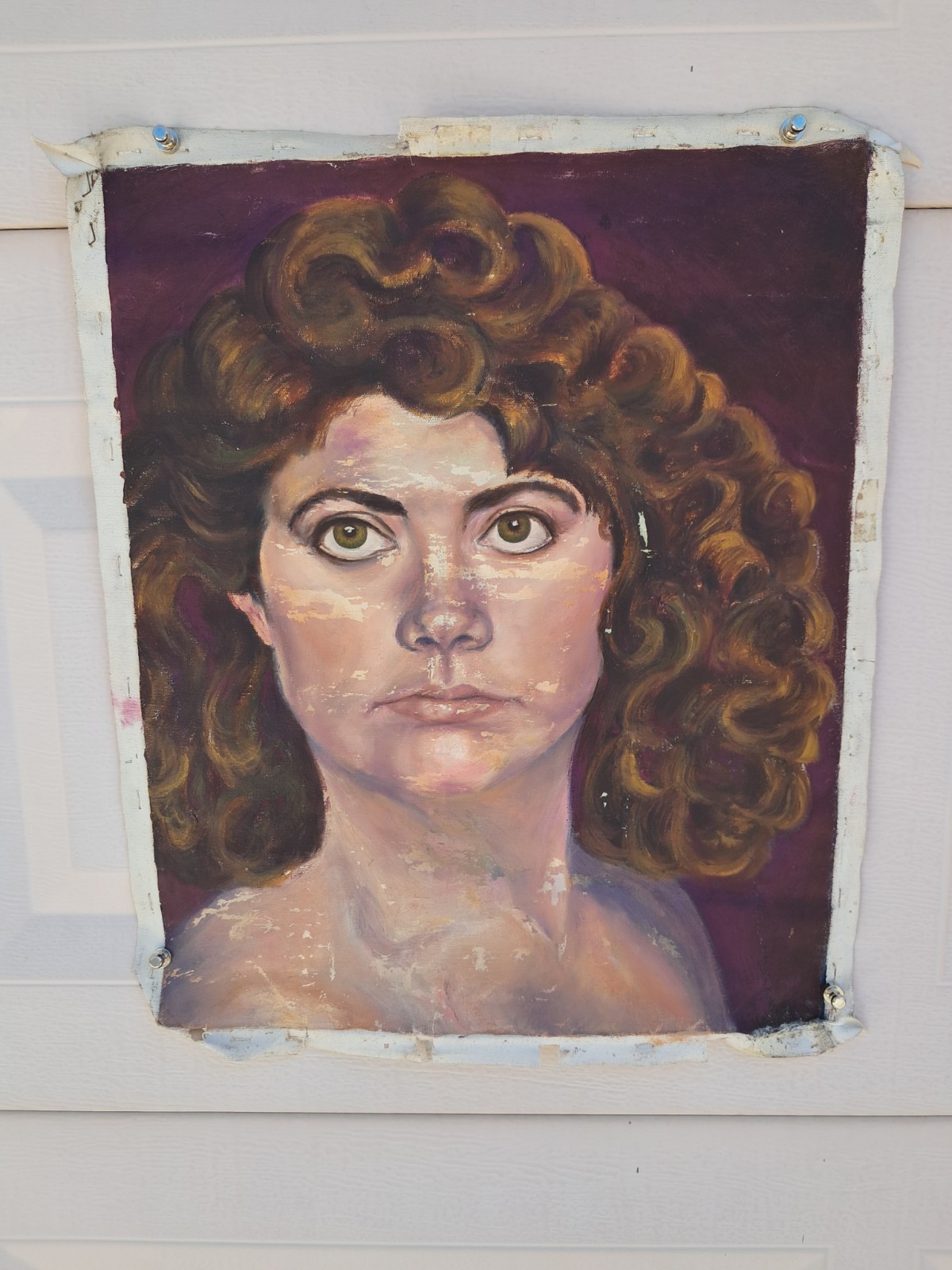Hand Painted Art On Canvas Brown Haired & Brown Eyed Woman 17″x21″, Lisa Keffer