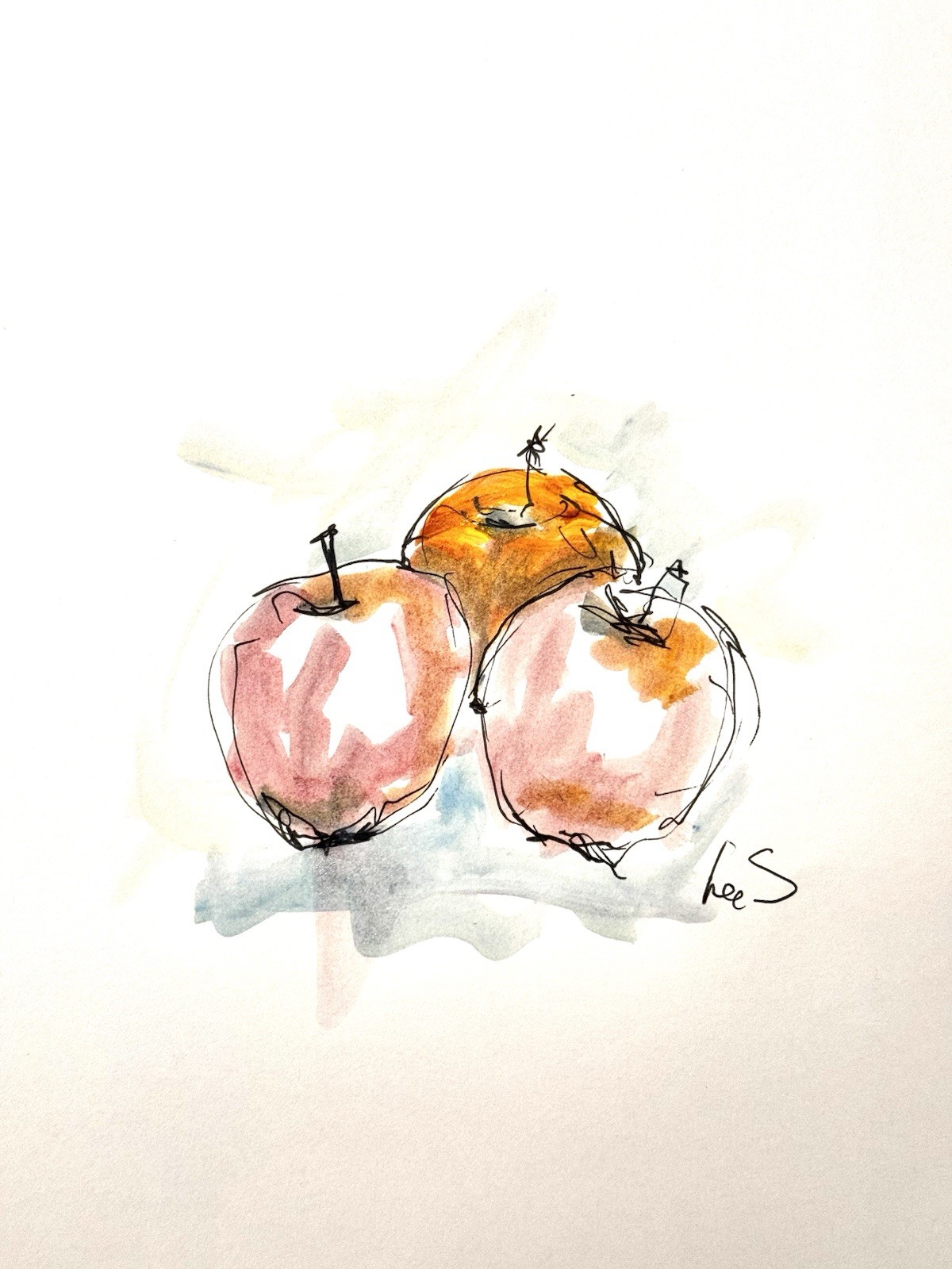 Original Abstract Expressionism 9X12 Apples Ink Colorful Handmade Signed 15