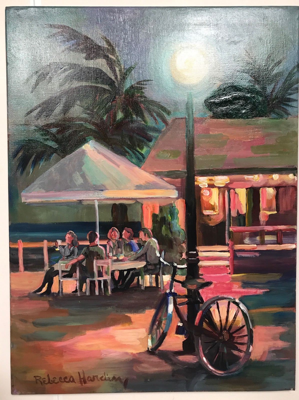 NO RESERVE!! REBECCA HARDIN HAPPY HOUR KEY LARGO ORIGINAL ACRYLIC PAINTING