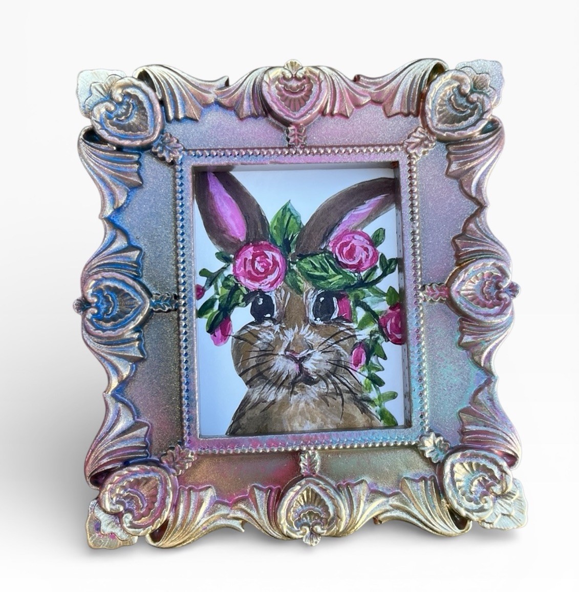 Bunny Rabbit mini watercolor animal print • vintage ornate frame