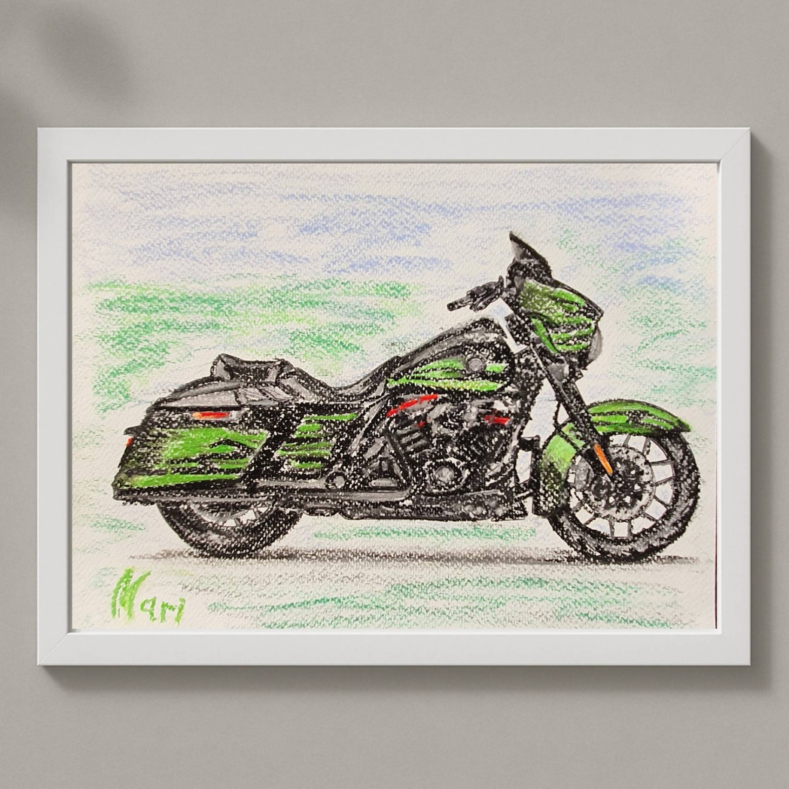 Motorcycle Painting Tourism Original Art 2022 CVO Road Glide Envious Green 8×12