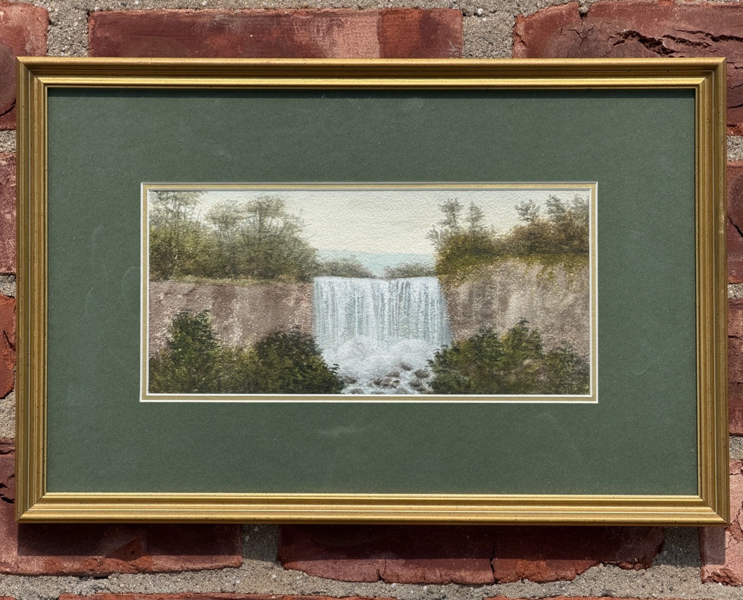 C1900 American School Watercolor Painting With Waterfall. Albany NY Collection