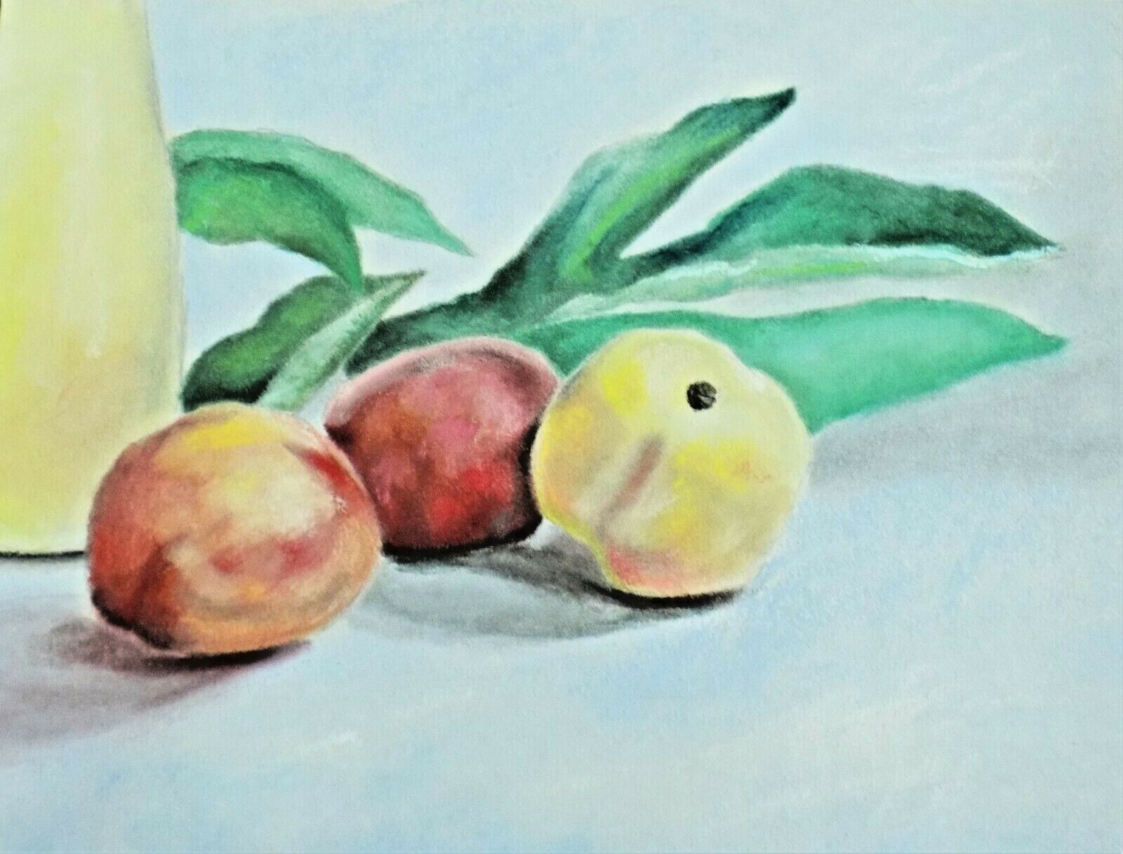 Wall Art original painting drawing fruit apricots peaches paper pastel signed