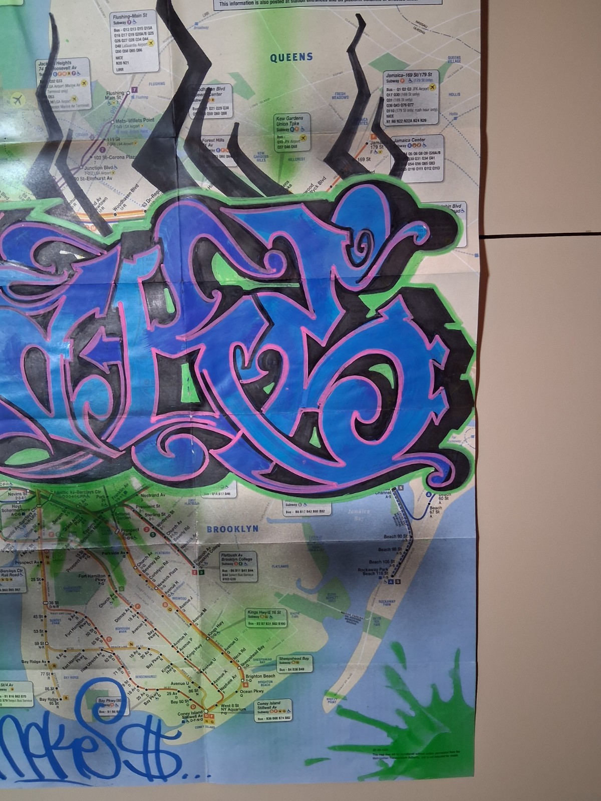 Original New york Subway Graffiti Map Art – 23 x 34 Inches – MAKE$