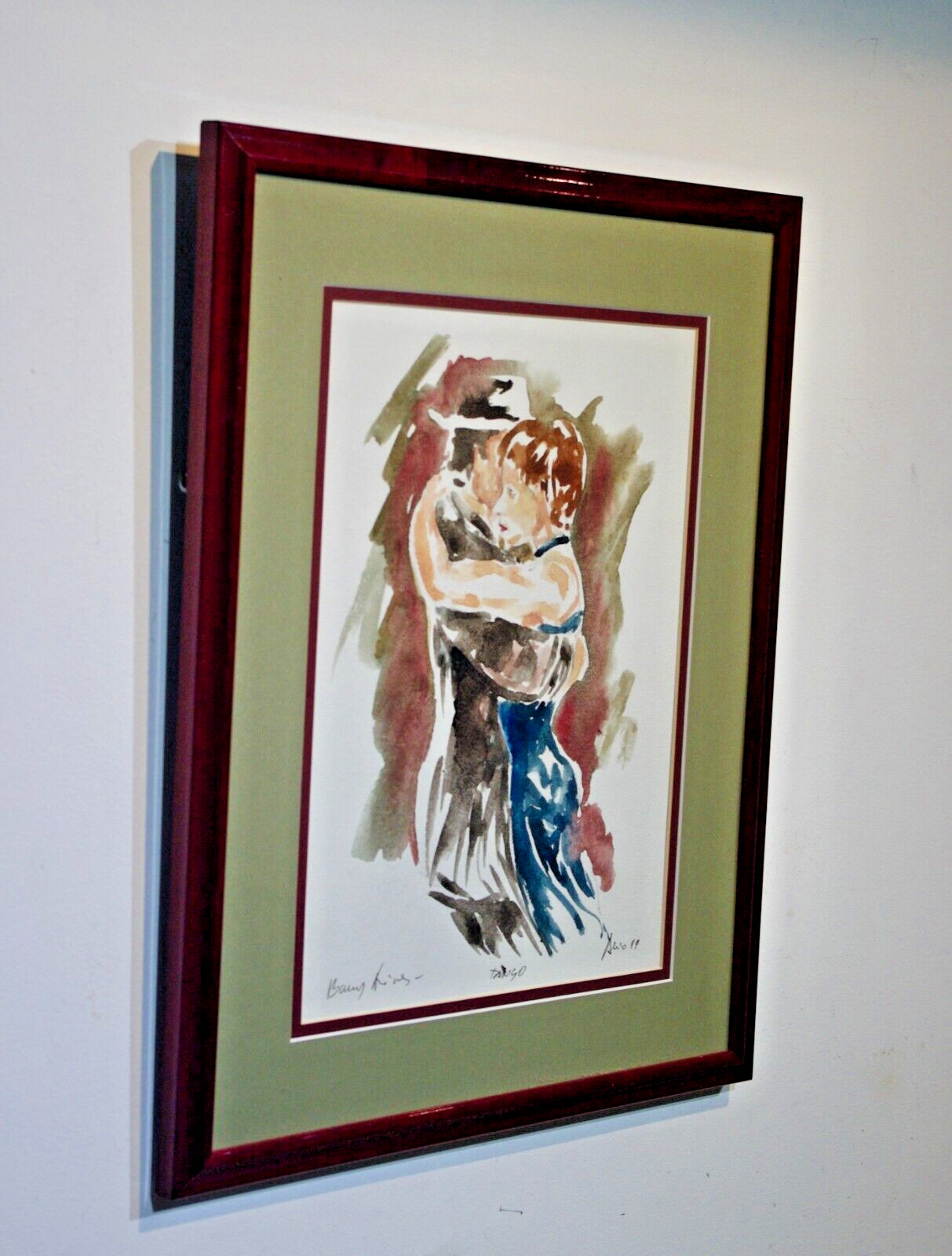 original watercolor framed signed Barry King couple dancing tango