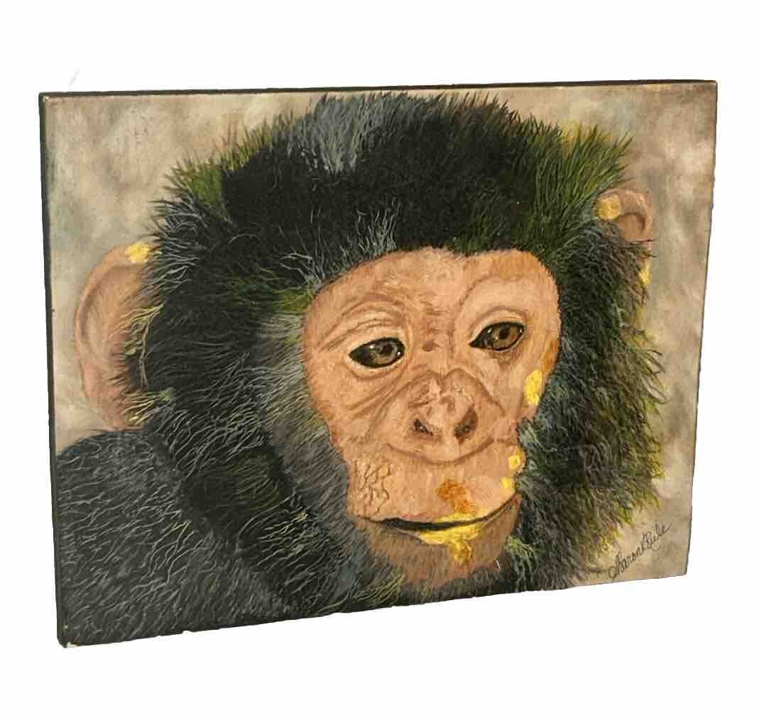 2014 The Wildlife Art Of Sharon Rule Monkey Chimpanzee 8”x10” Oil Board Africa