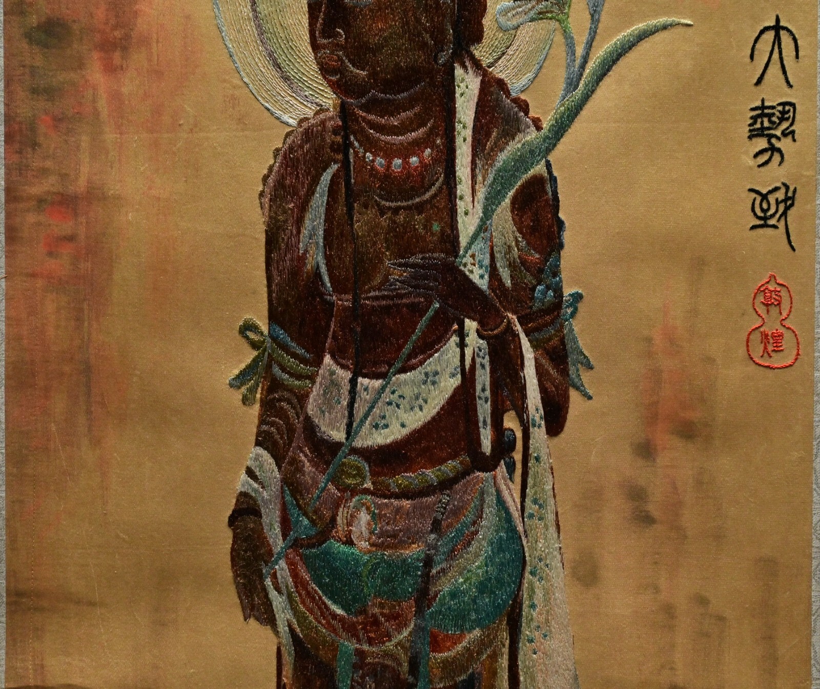 Chinese Antique Original Vintage Signed Asian Buddha Silk Scroll Brush Painting