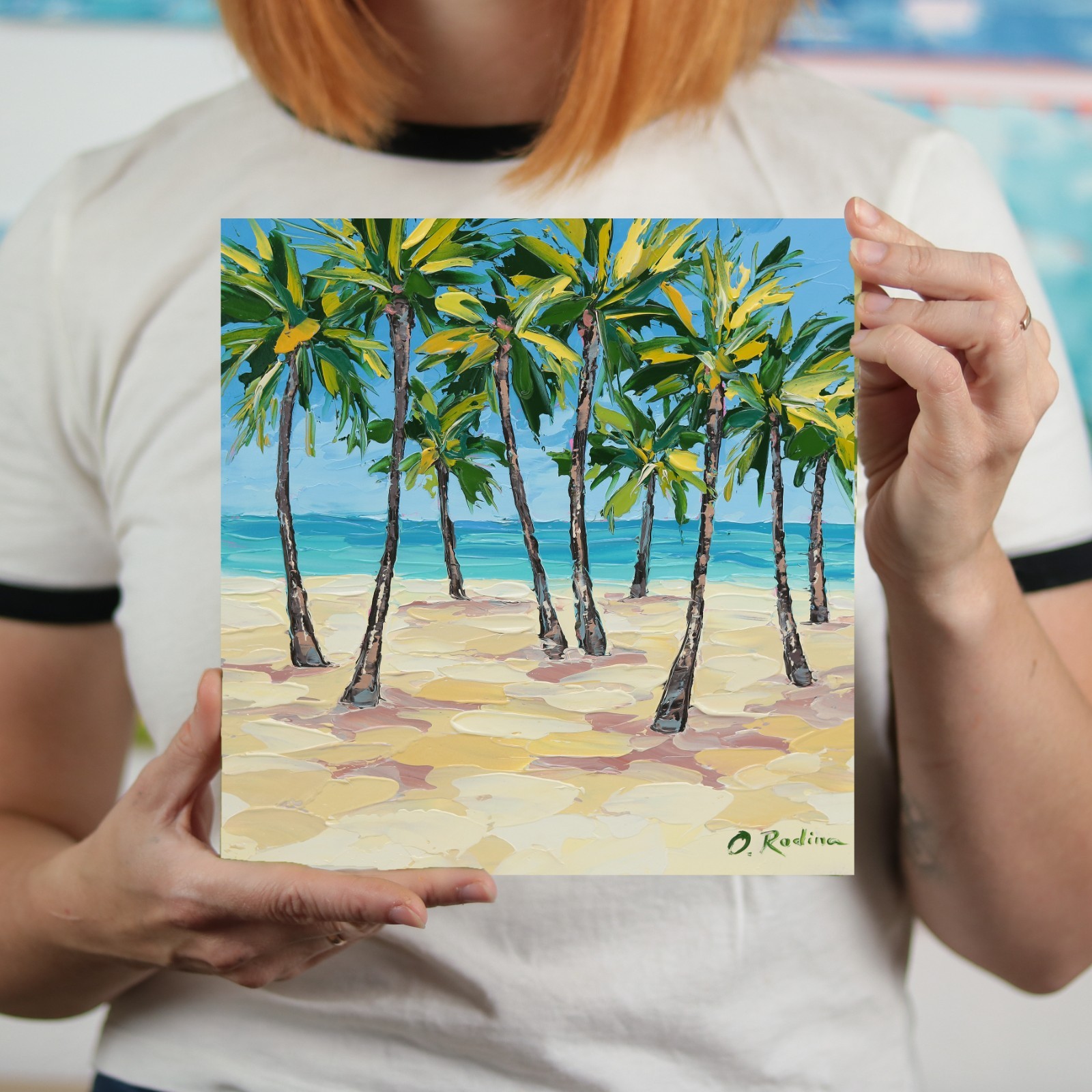 Palm Tree Painting original Beach Landscape Impasto Oil Painting Coastal Wall Ar