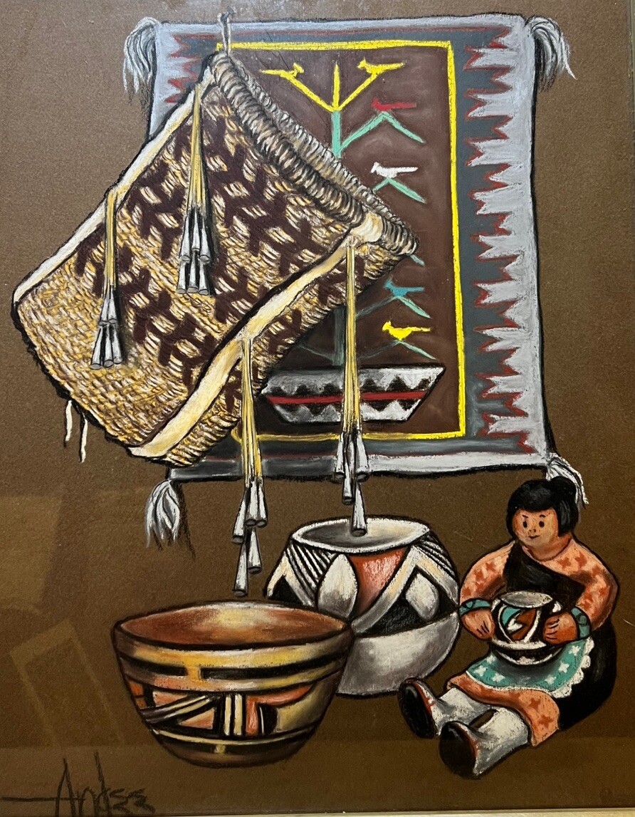 Acrylic Painting Native American Indian Girl Burden Basket Pottery “Andee” 25×21