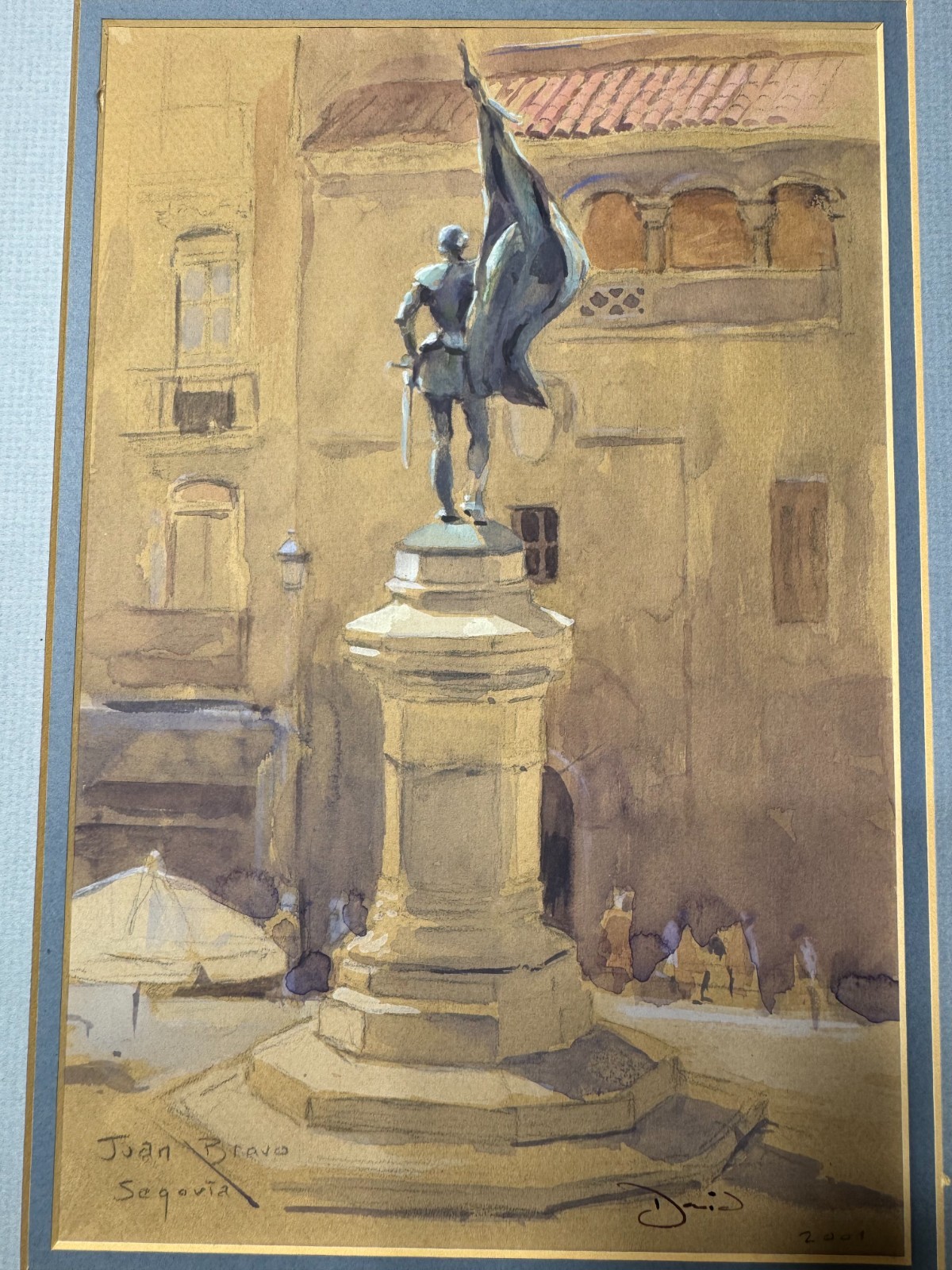 David Brankley? «City Square Segoviz Spain» Mixed Media Painting – Signed/Framed