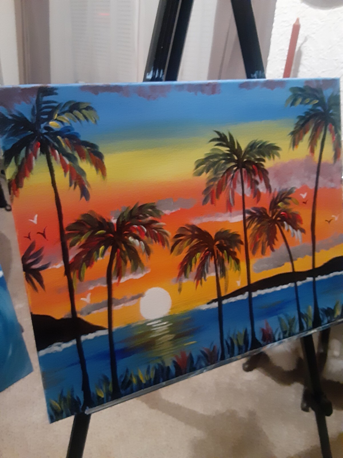 Valerie’s Dream – Palm Trees, Sunset, Ocean, Original Oil Painting, Wall Art