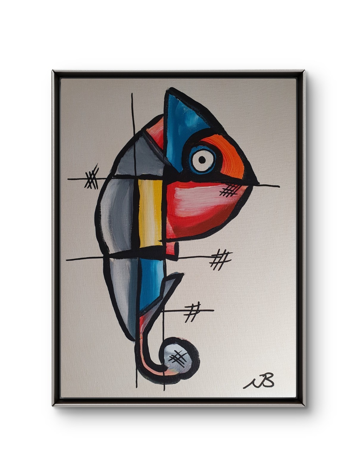 ORIGINAL ACRYLIC PAINTING 12×16 GEOMETRIC FISH ABSTRACT ARTWORK CANVAS WALL ART