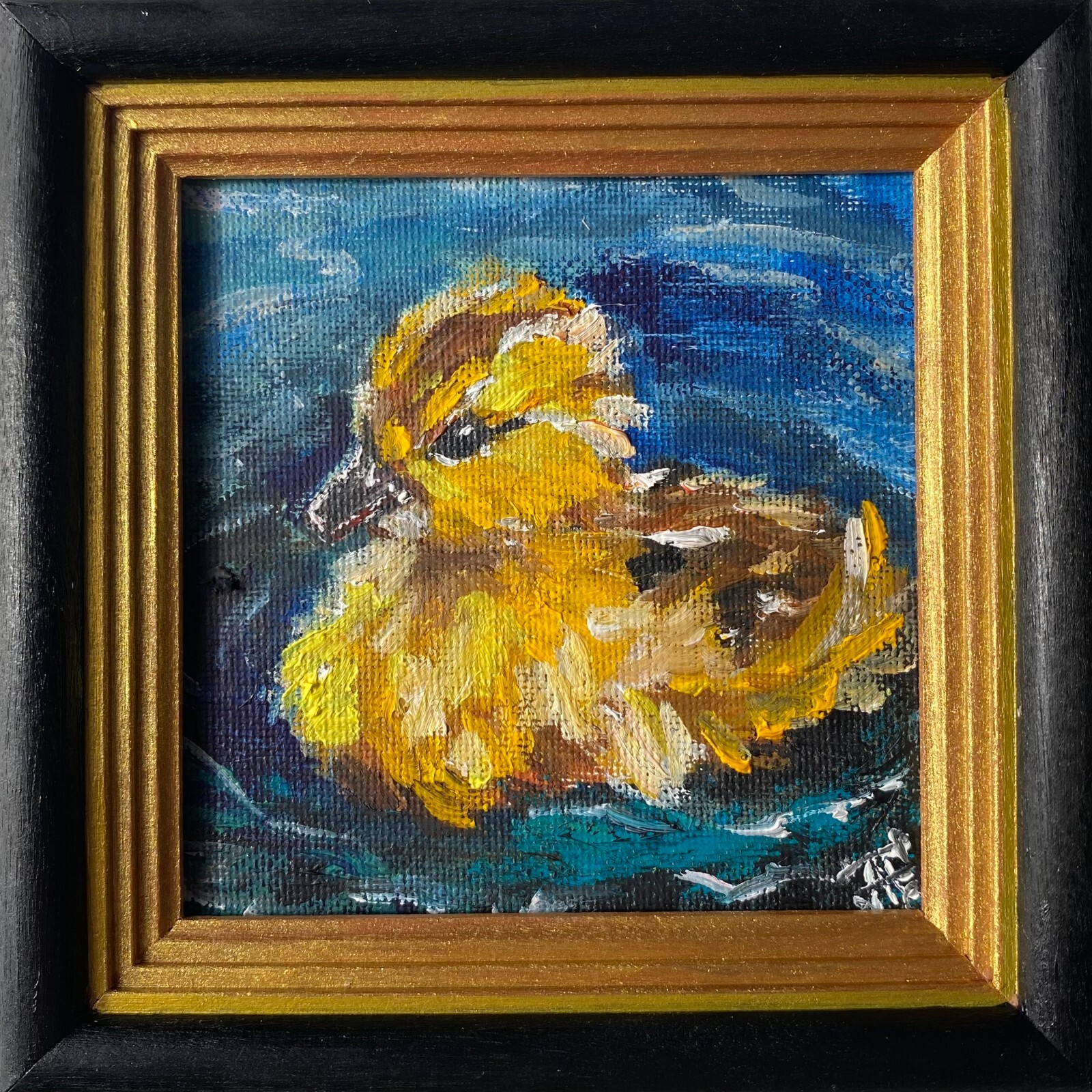 Duckling Painting Animal Original Art Duck Wall Art Framed Painting Small Art
